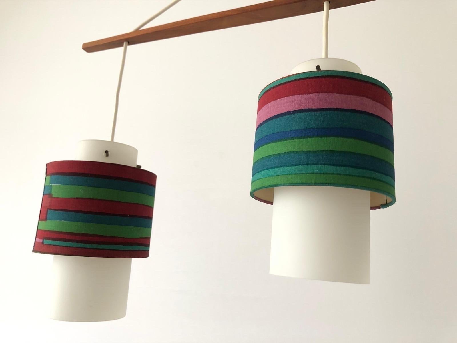 Retro Fabric Shade & Glass Triple Pendant Lamp, 1960s, Germany For Sale 2