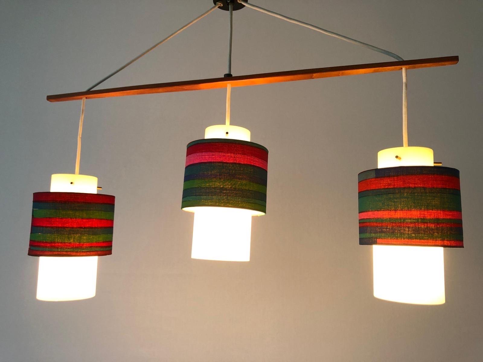 Retro Fabric Shade & Glass Triple Pendant Lamp, 1960s, Germany For Sale 3