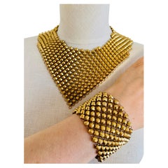 Retro Faceted Beads Gold Mesh Bib Choker Necklace & Bracelet Set