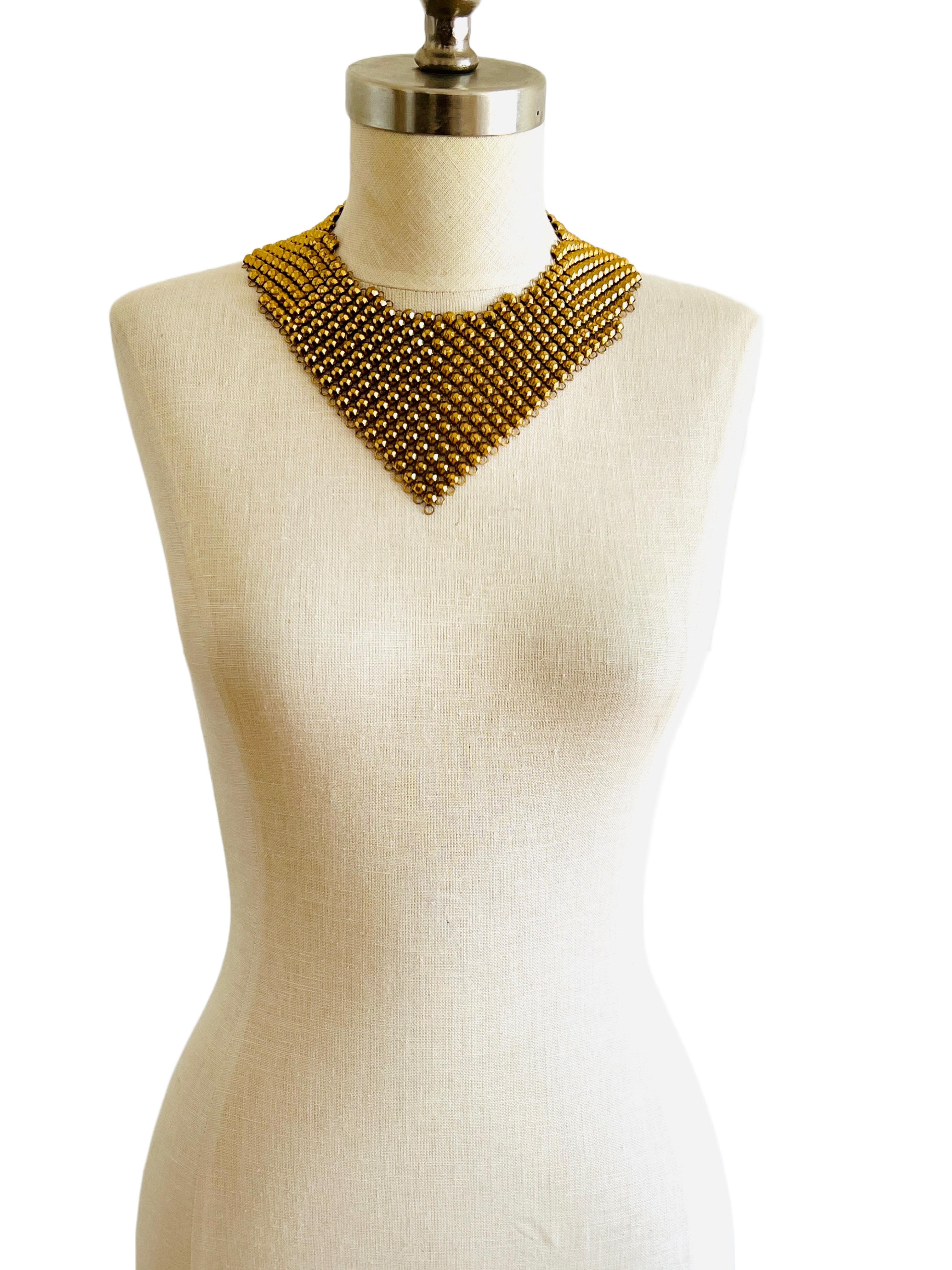 Retro Faceted Beads Gold Mesh Bib Choker Necklace & Bracelet Set In Good Condition For Sale In Sausalito, CA