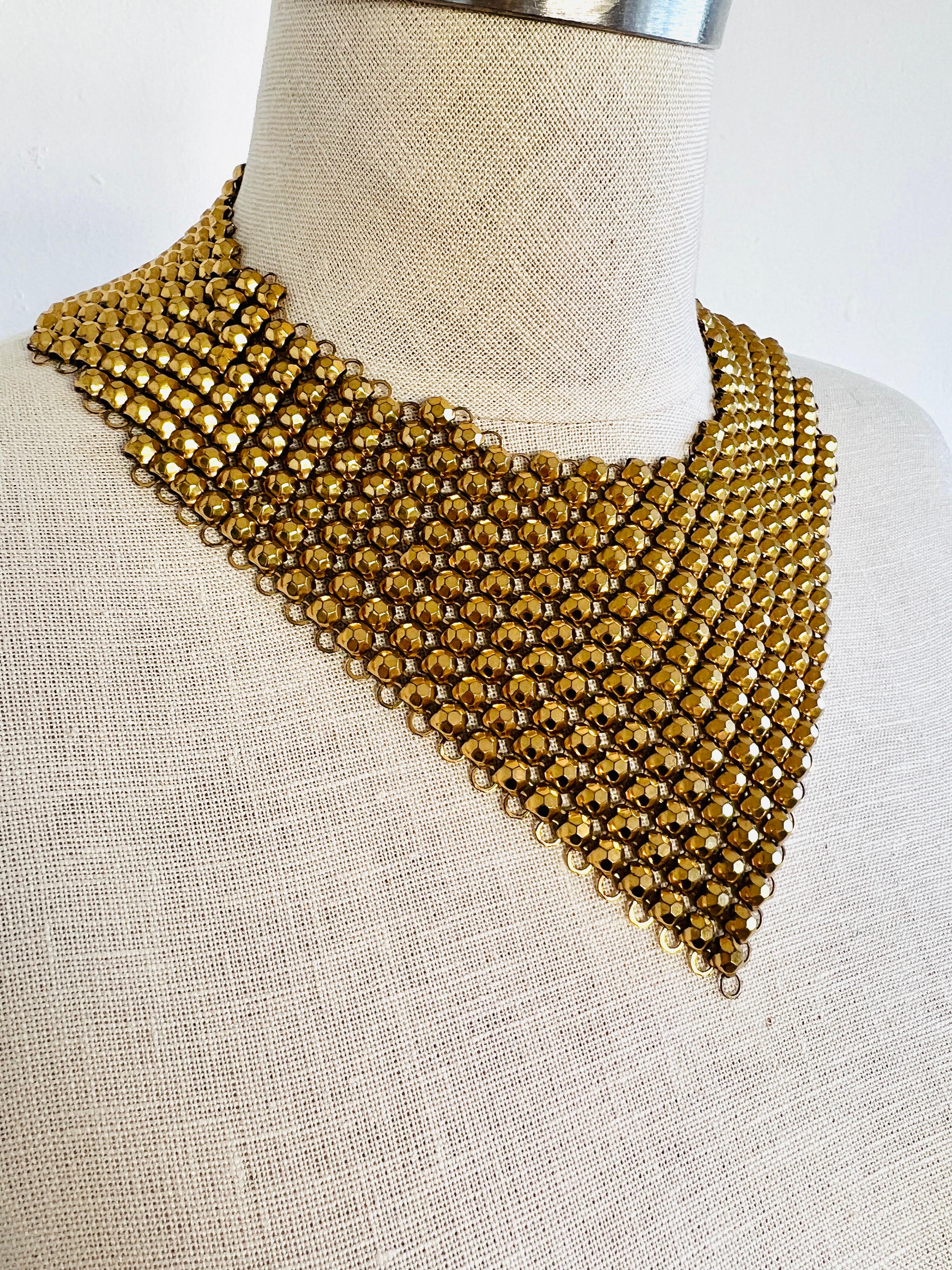 Women's Retro Faceted Beads Gold Mesh Bib Choker Necklace & Bracelet Set For Sale