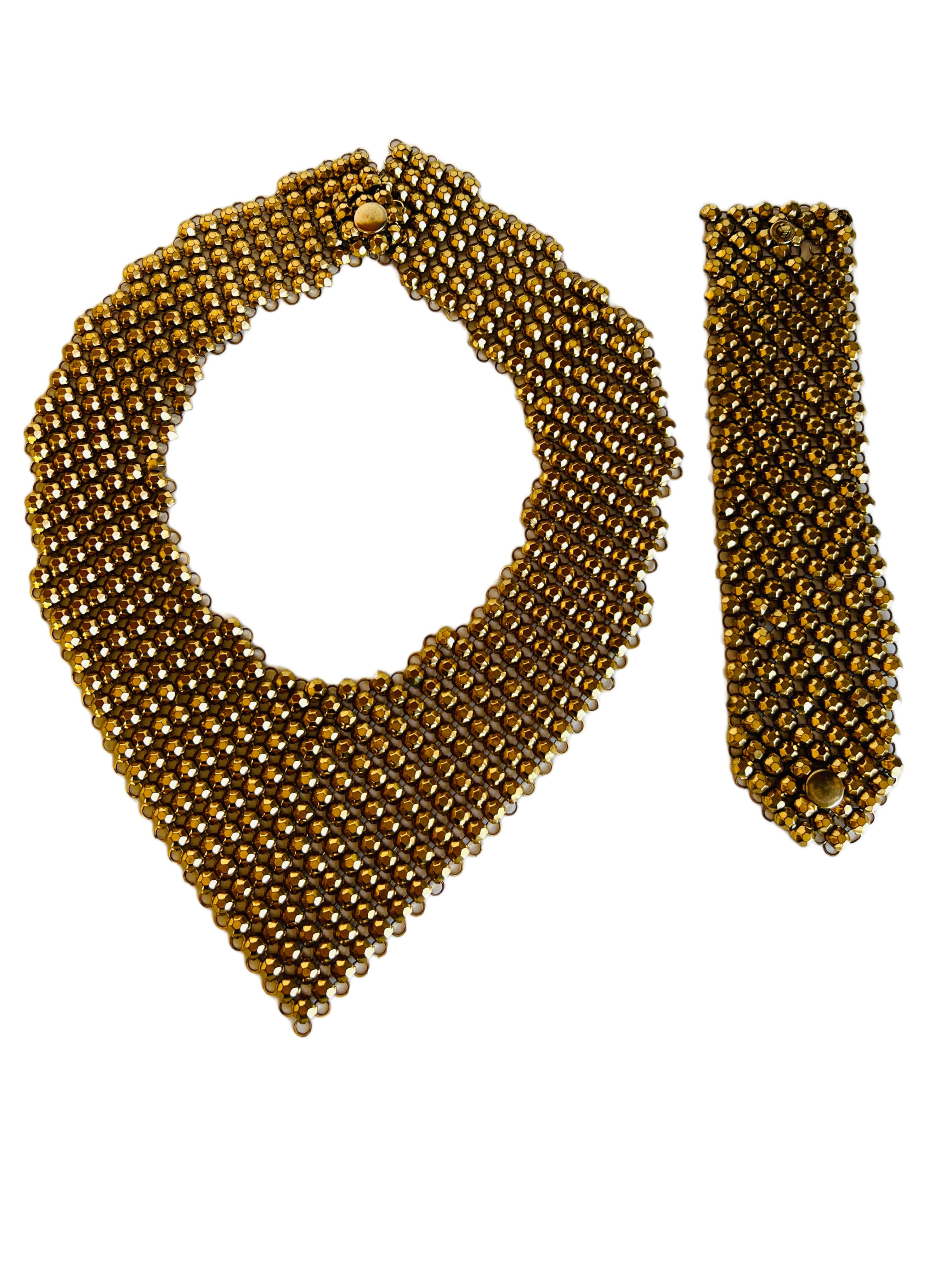 Retro Facettierte Perlen Gold Mesh Bib Choker Halskette & Armband Set im Angebot 2