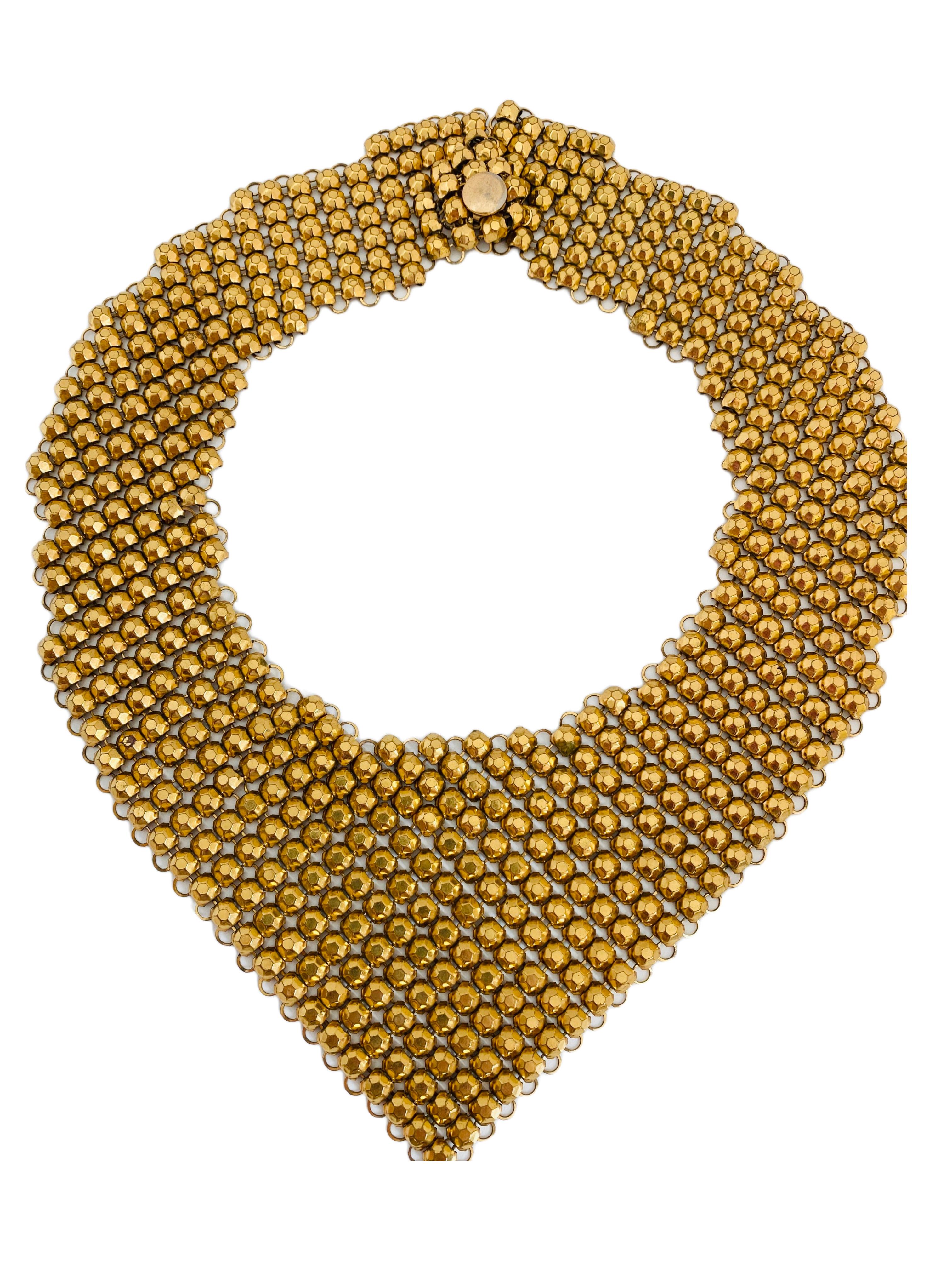 Retro Faceted Beads Gold Mesh Bib Choker Necklace & Bracelet Set For Sale 3