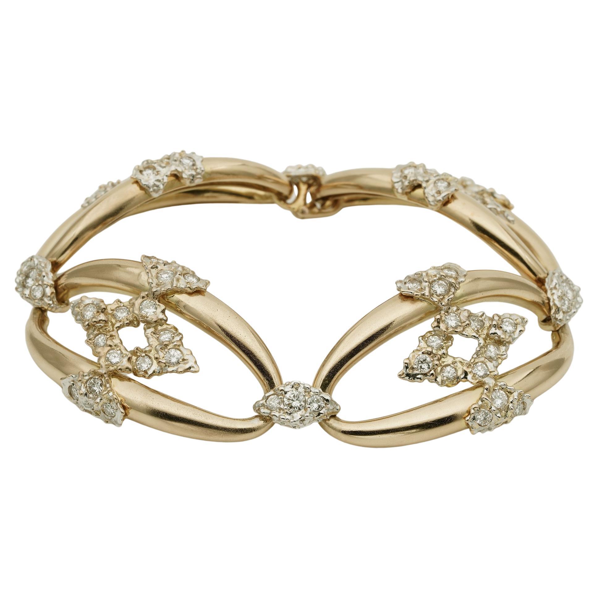 Bracelet rétro fantastique à maillons Omega en or 18 carats et diamants 4,0 carats