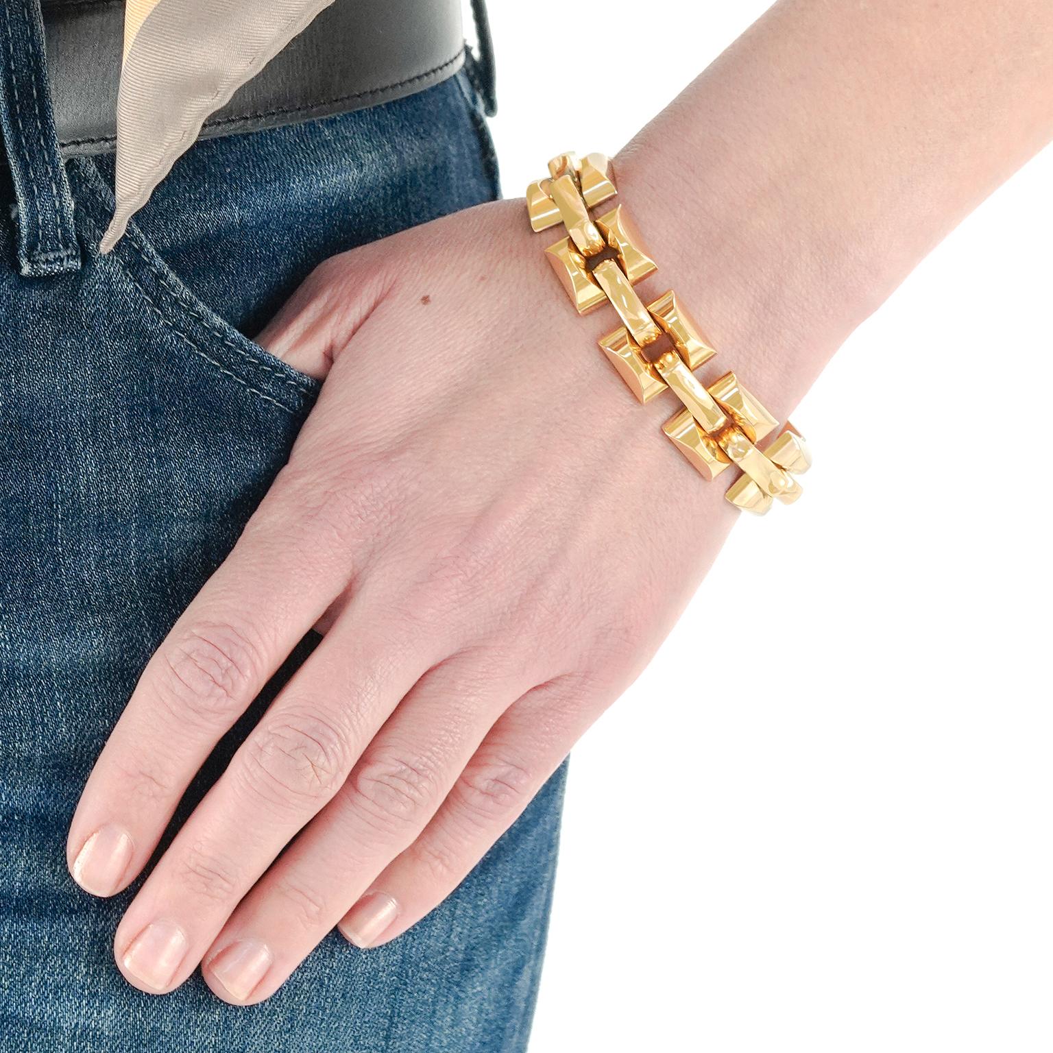Retro Fifties Bracelet en or 18k Suisse Excellent état - En vente à Litchfield, CT