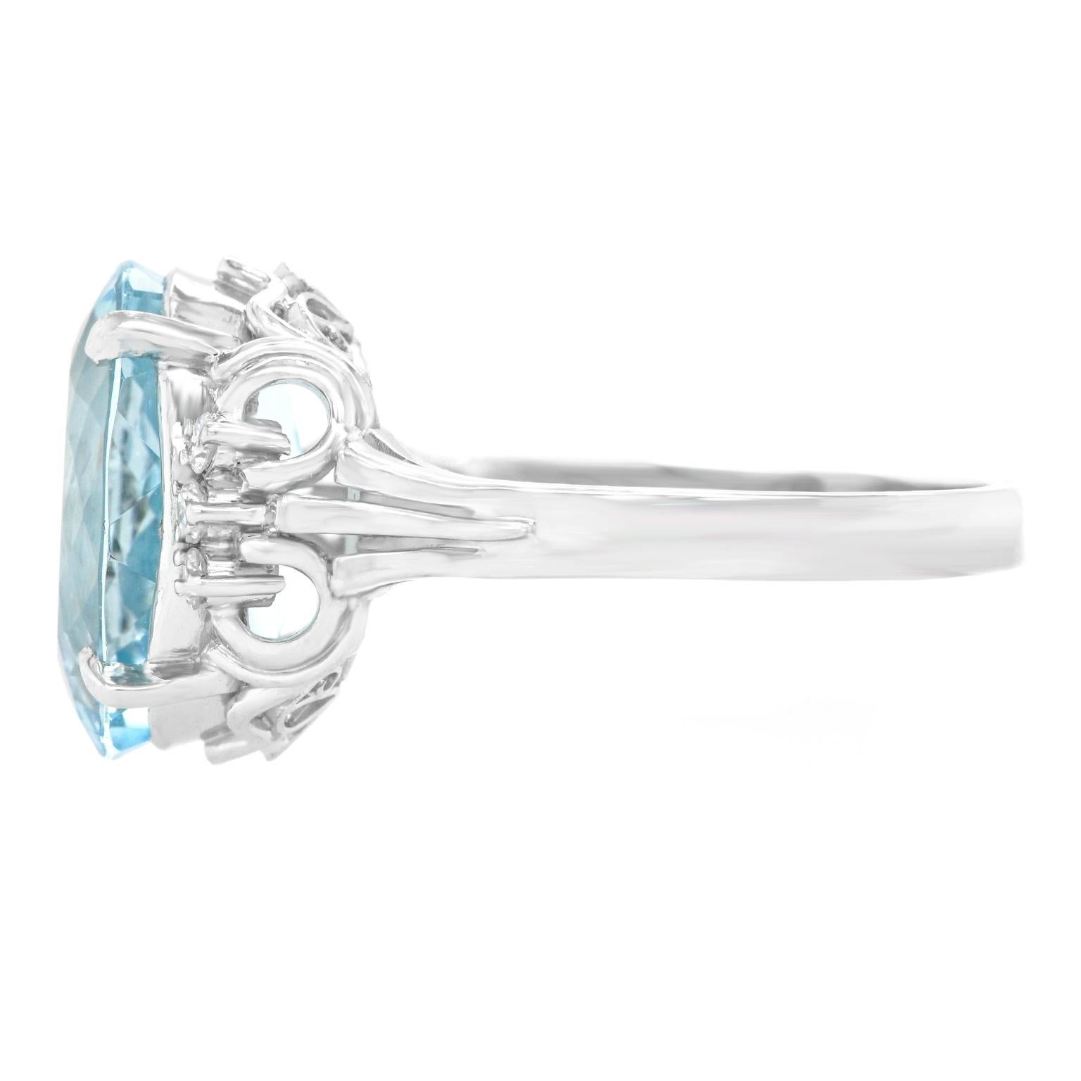 Retro 1950s Aquamarine and Diamond-Set Platinum Ring 2