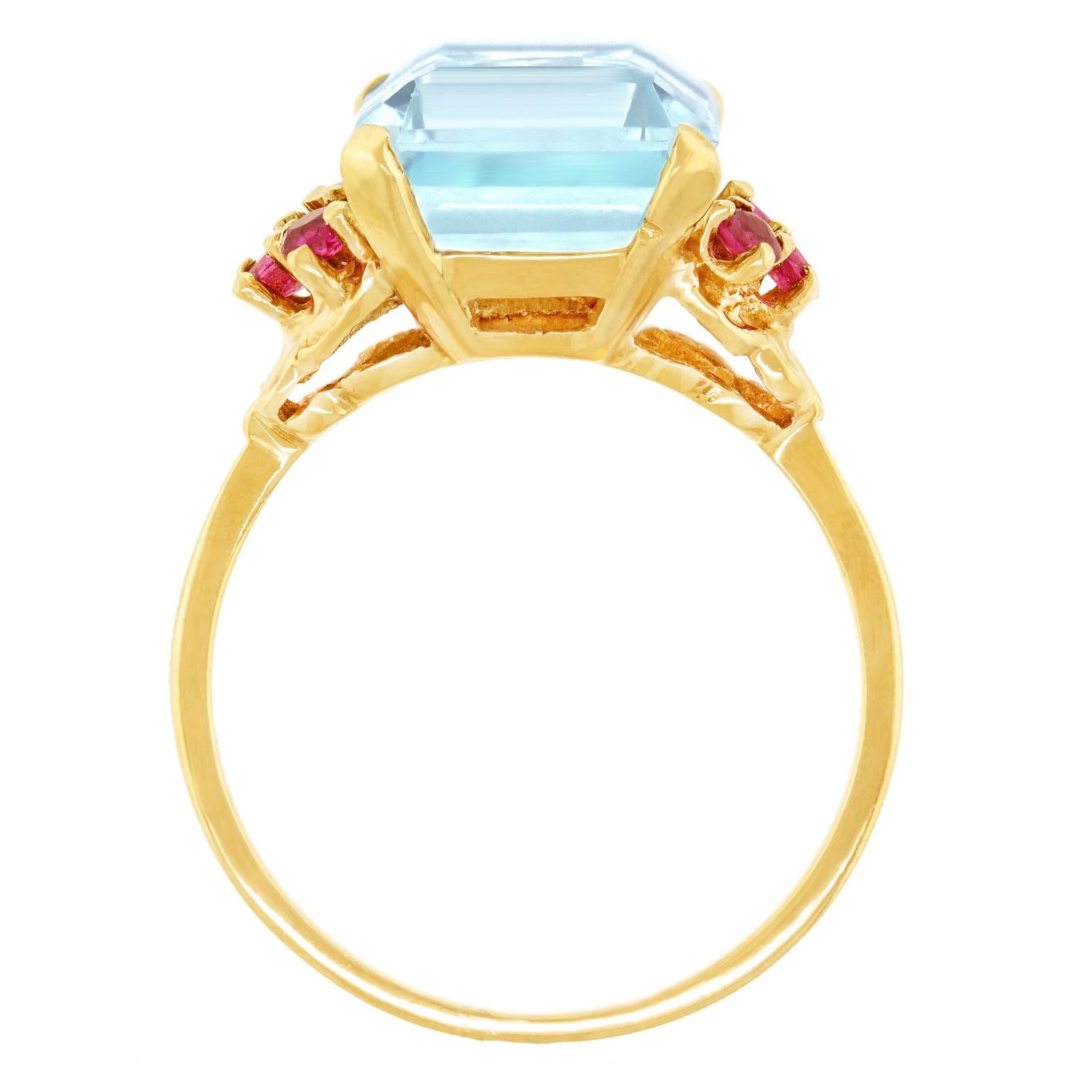 Women's or Men's Retro Fifties Aquamarine and Ruby-Set Gold Ring