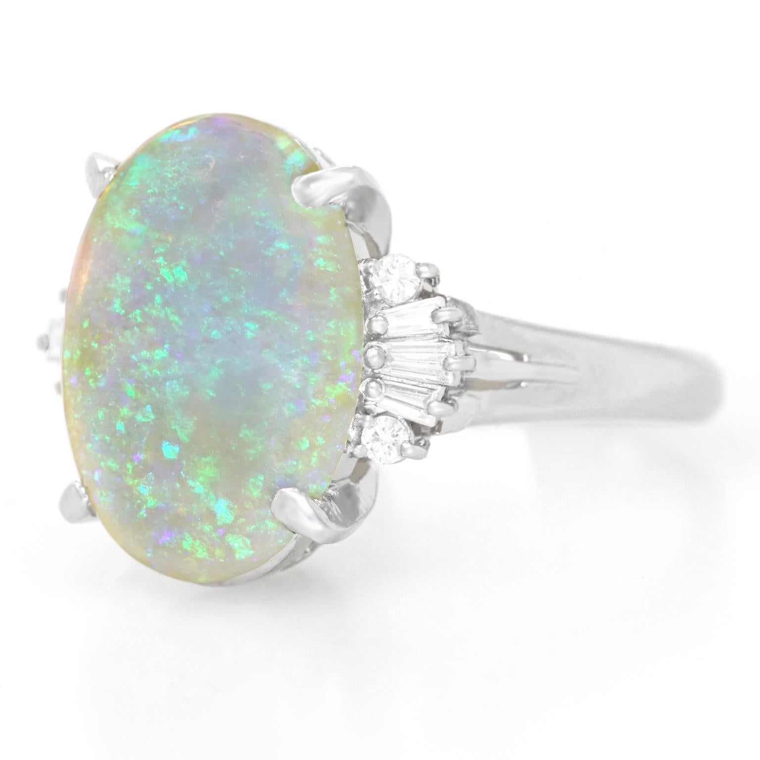 Cabochon Retro 1950s Opal Ring in Platinum