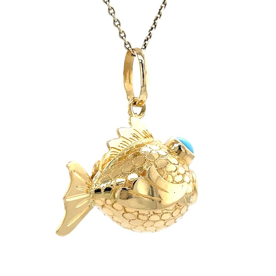Retro Fish Charm, skurriler Anhänger aus der Mitte des Jahrhunderts, 14K Gelbgold im Angebot 1