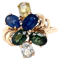 Retro Citrine Sapphire Diamond Gold Floral Ring For Sale at 1stDibs