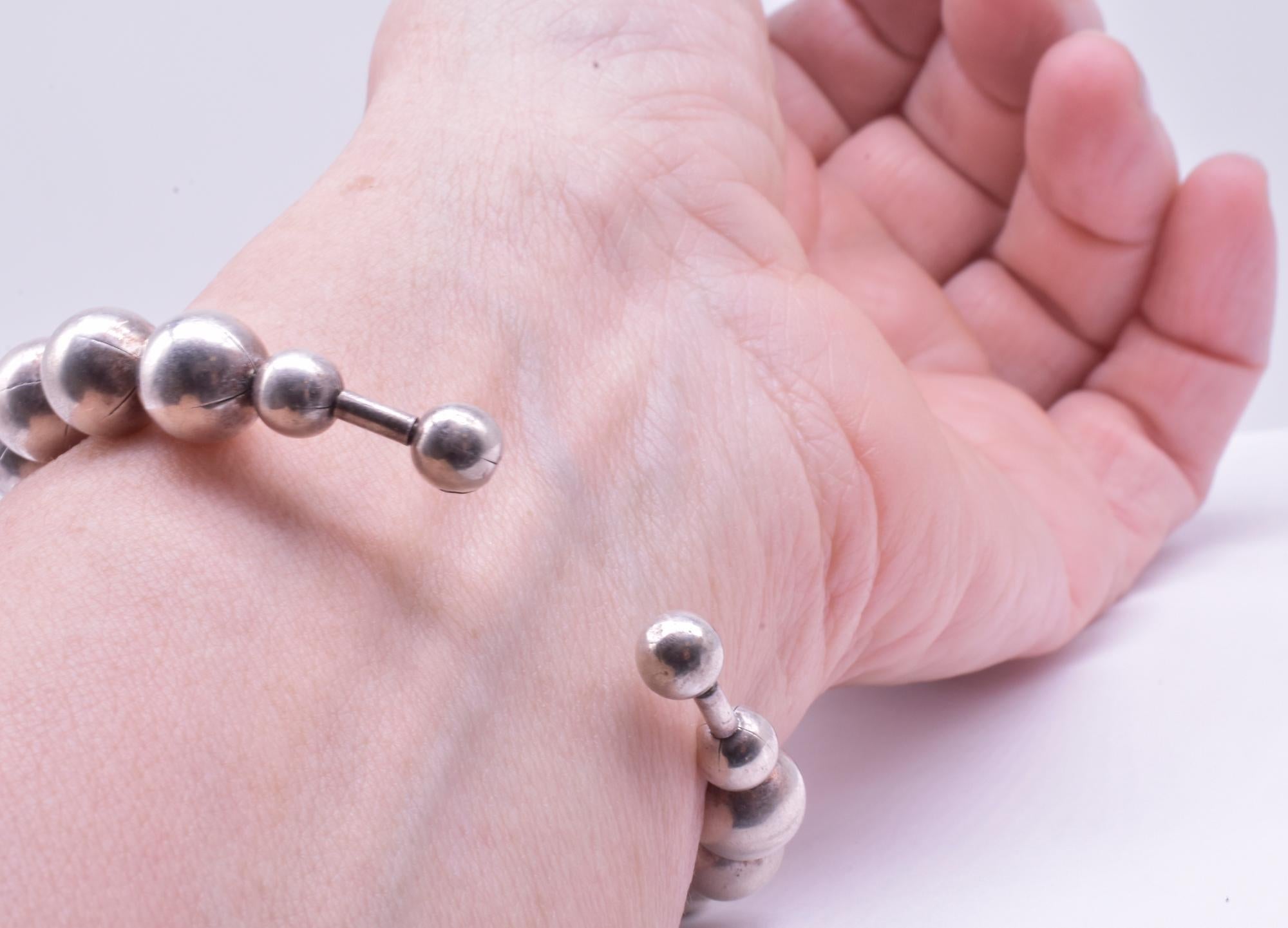 Bracelet rétro souple composé de boules graduées en argent sterling 925 Pour femmes en vente