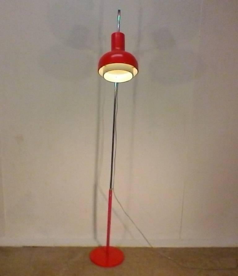 Retro floor lamp, all-metal construction, combinations of paint and chromium,
adjustable height and inclination of the shade. Production Napako - Czechoslovakia.
 