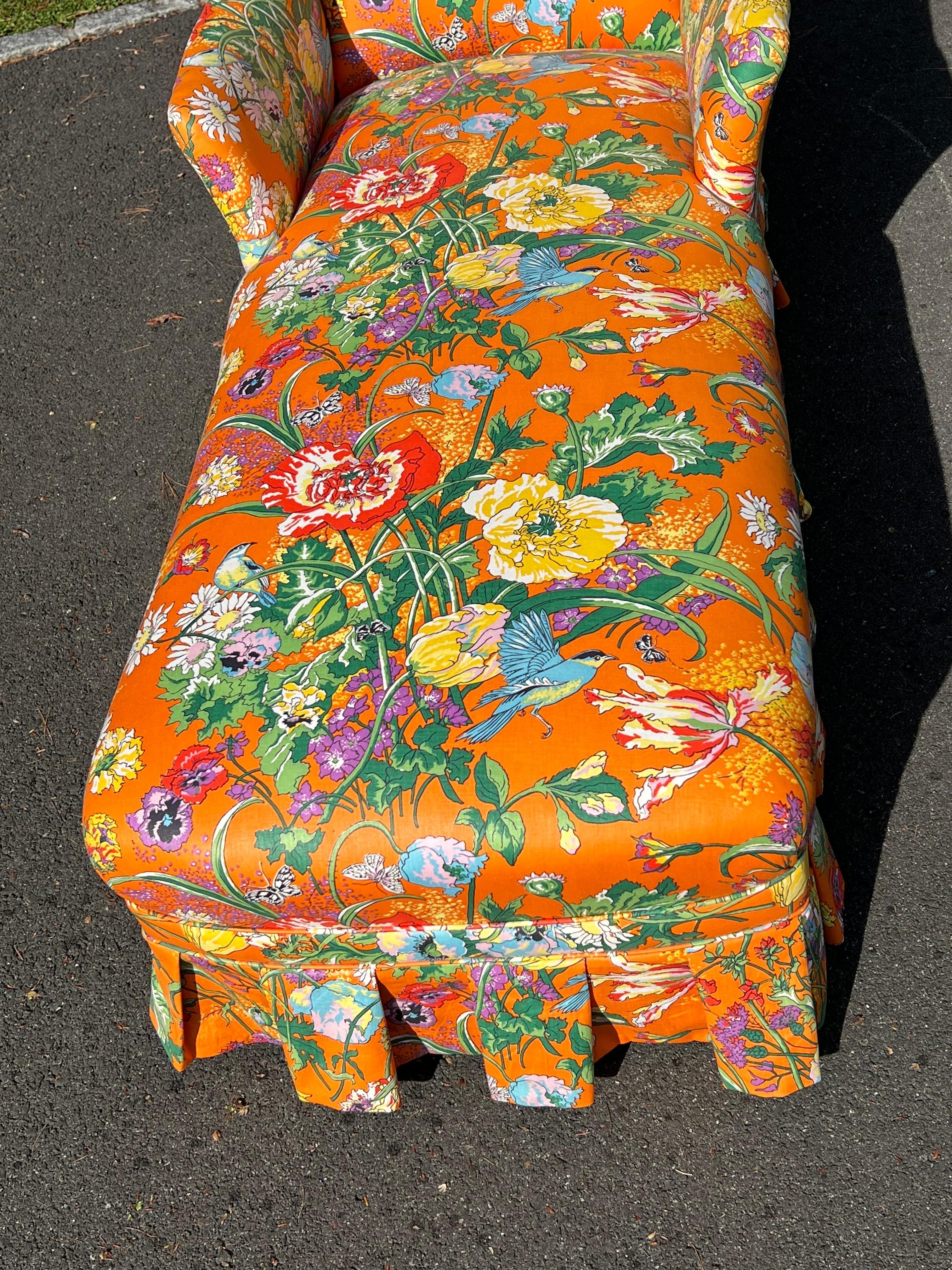 Retro Floral Chaise Lounge in Orange For Sale 4