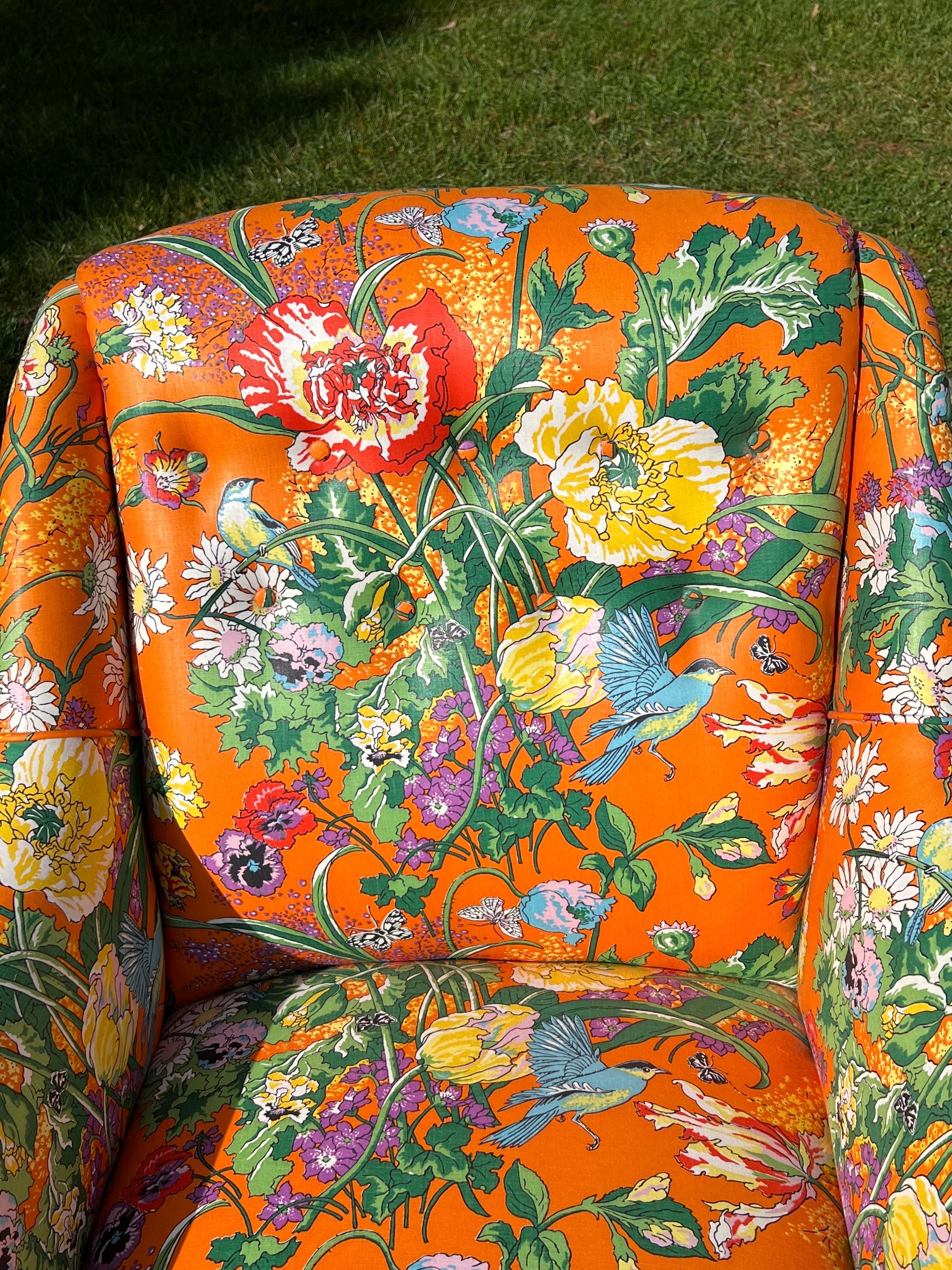 Retro Floral Chaise Lounge in Orange For Sale 10