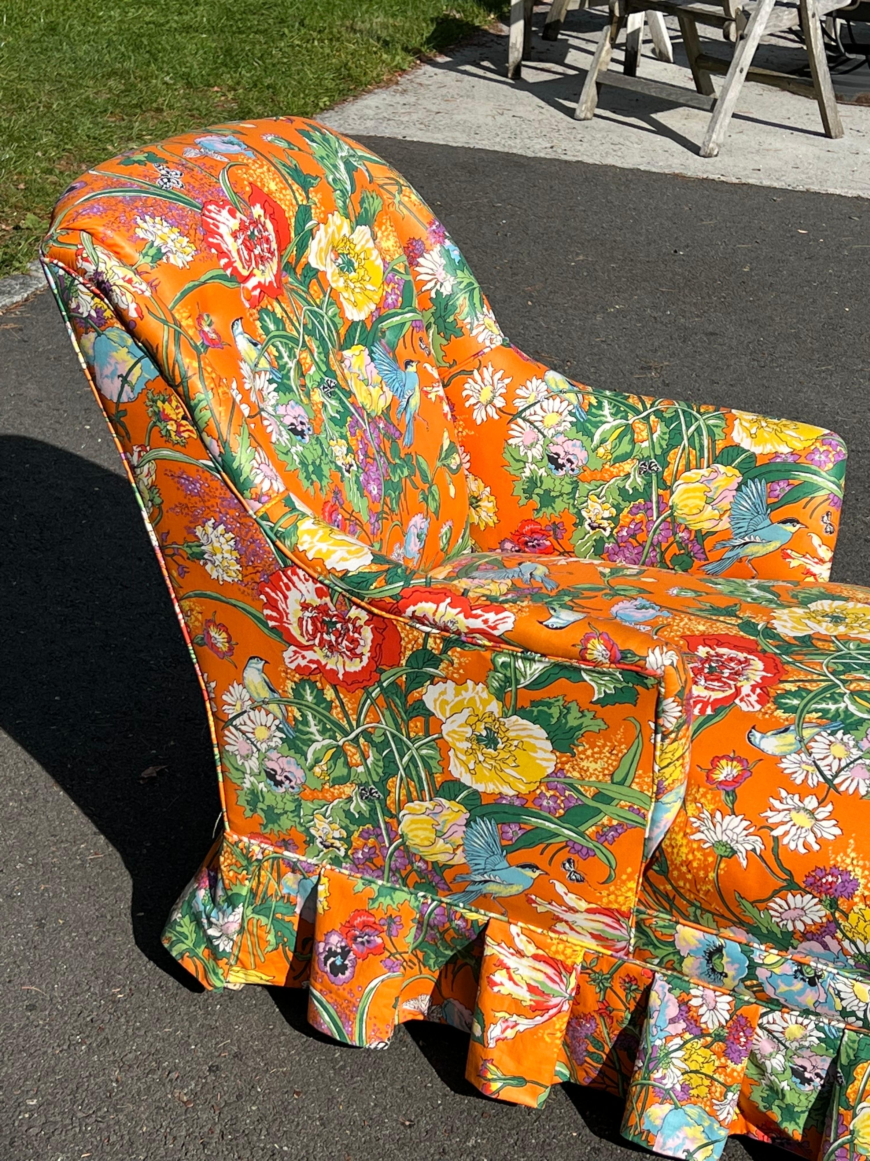 Retro Floral Chaise Lounge in Orange For Sale 12