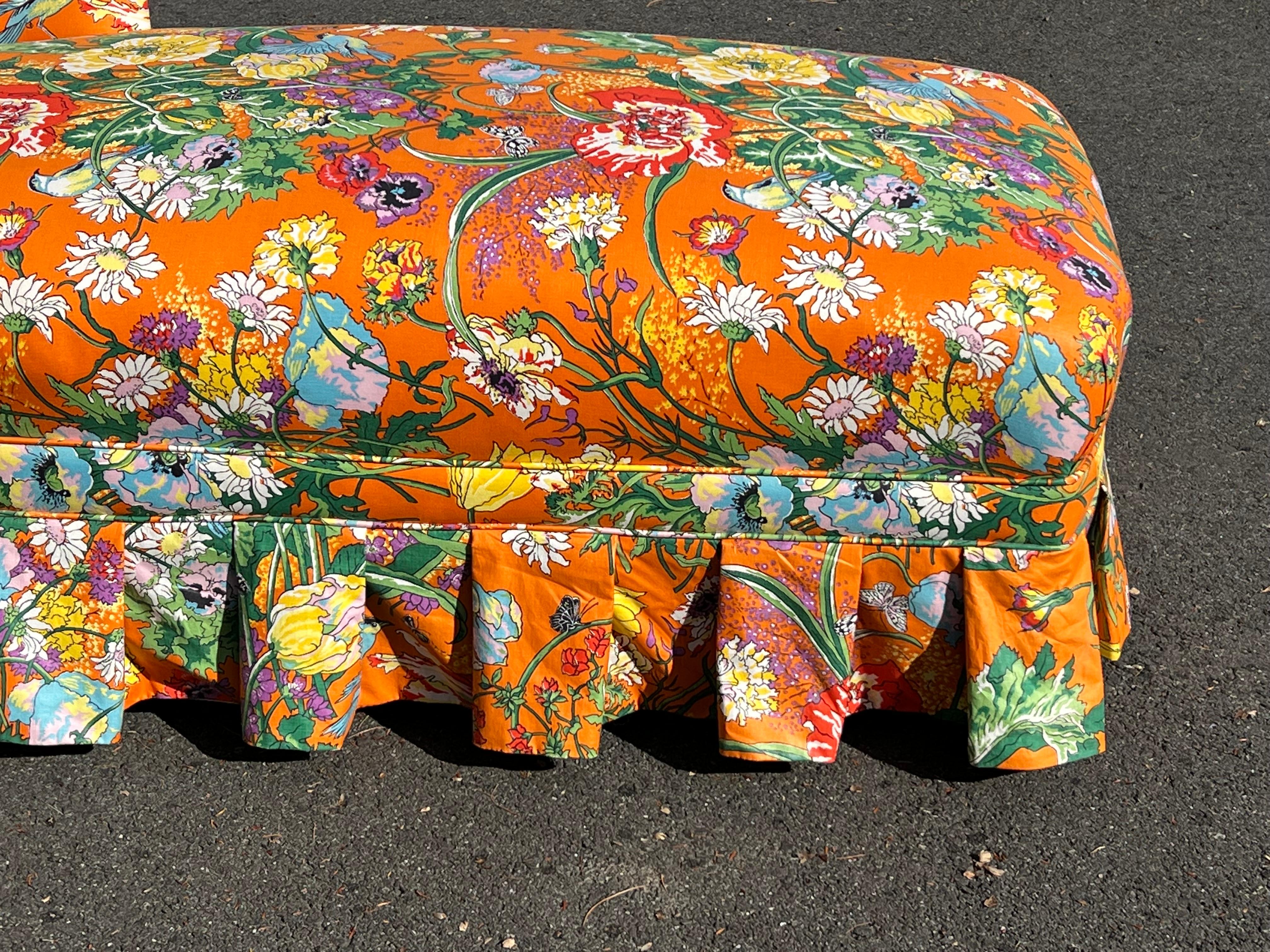 Retro Floral Chaise Lounge in Orange For Sale 14
