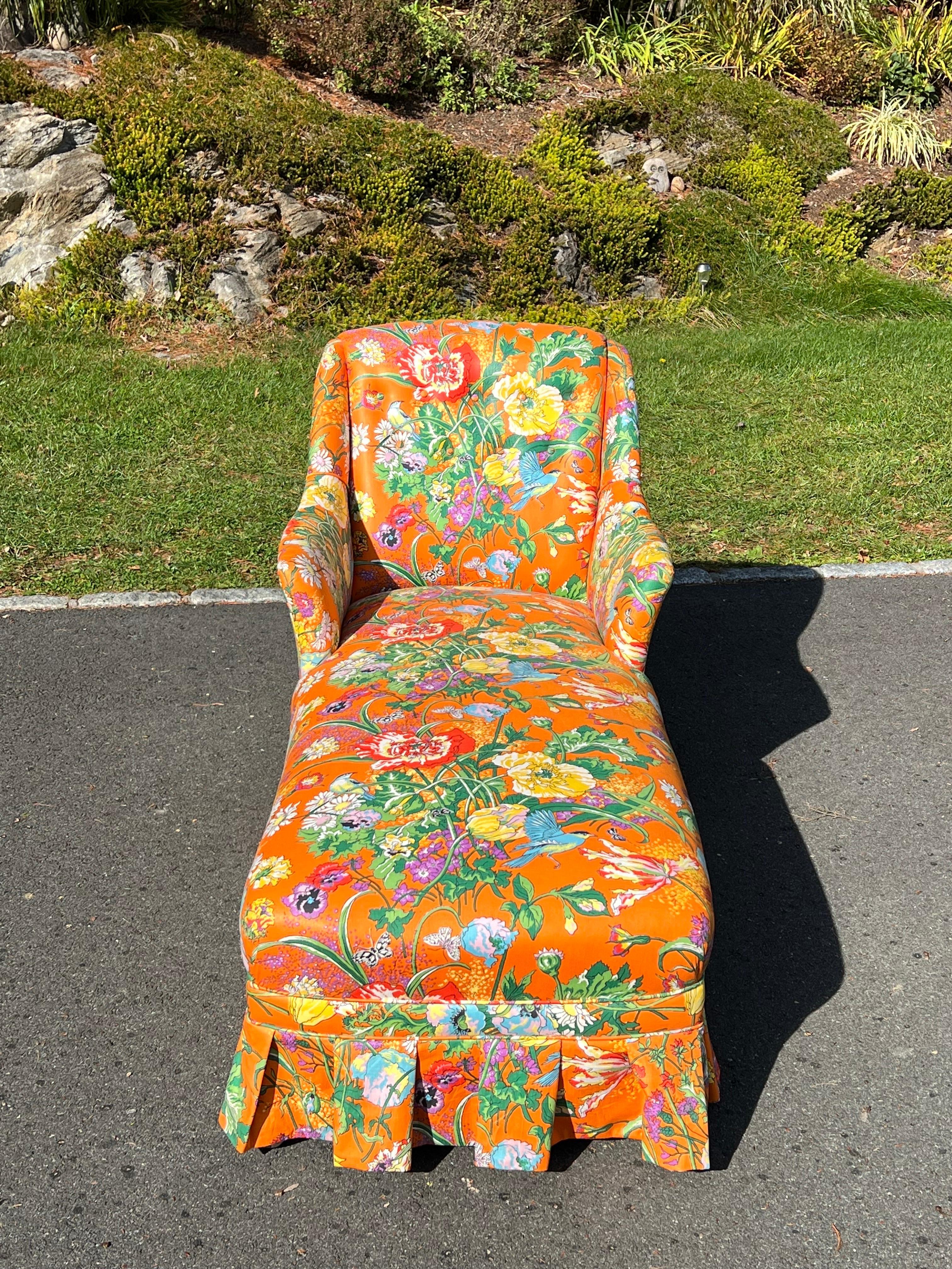 Late 20th Century Retro Floral Chaise Lounge in Orange For Sale