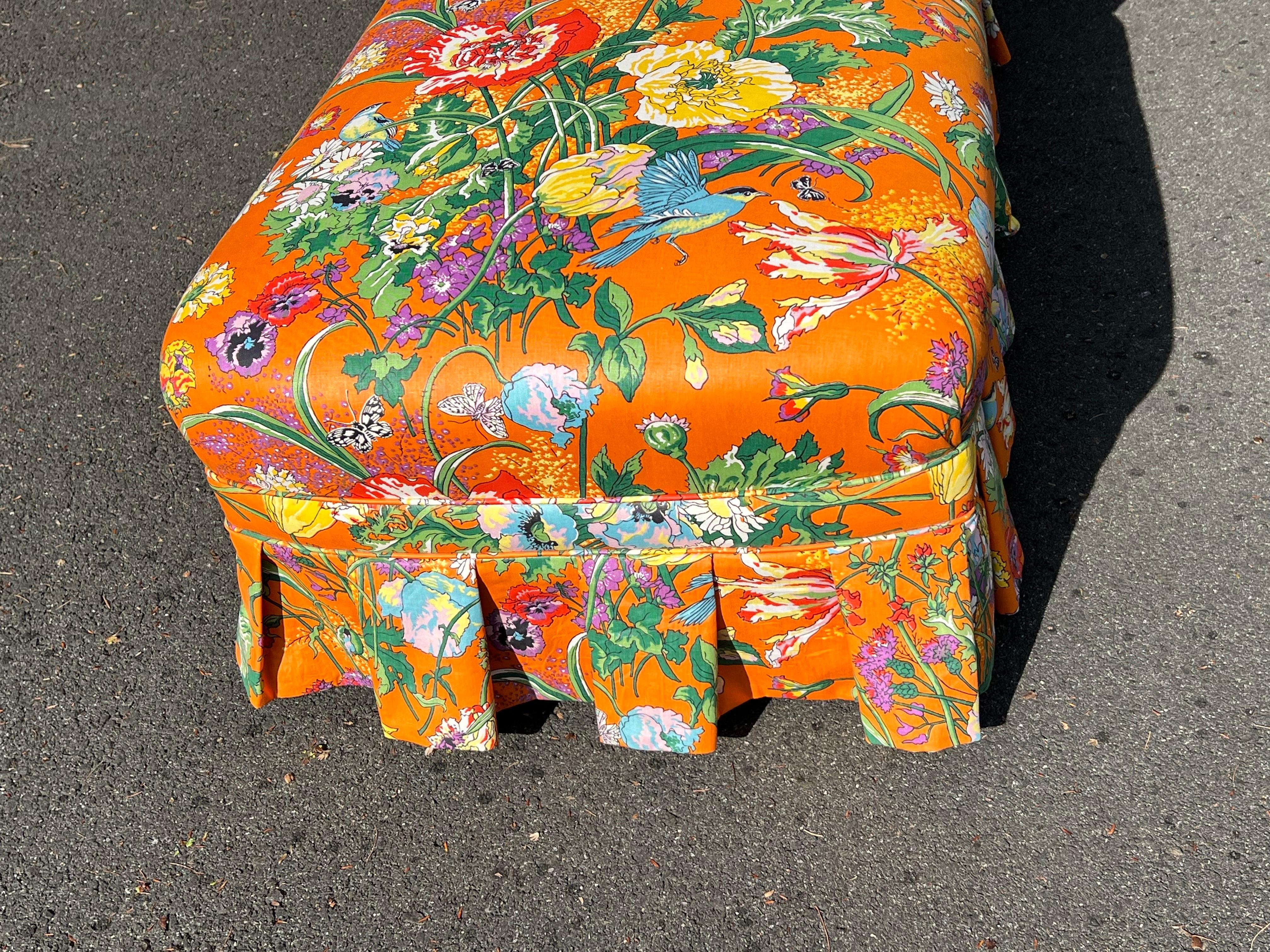 Retro Floral Chaise Lounge in Orange For Sale 3