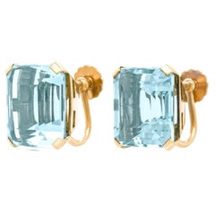 Retro Forties Aquamarine-Set Gold Earrings