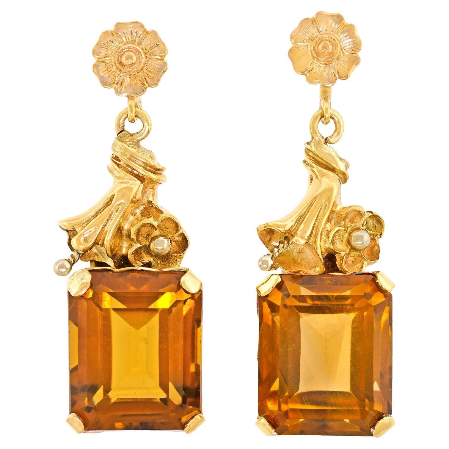 Retro Forties Citrine Earrings
