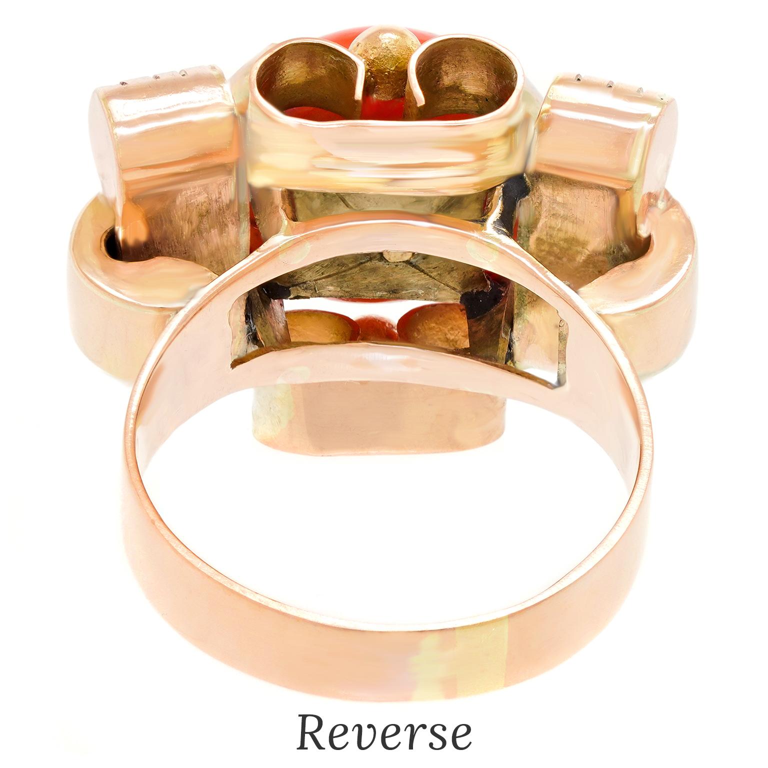 da uomo o donna Anello di corallo retrò anni '40 in vendita