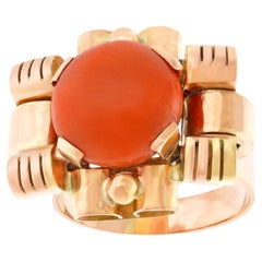 Bague rétro des années 40 en corail