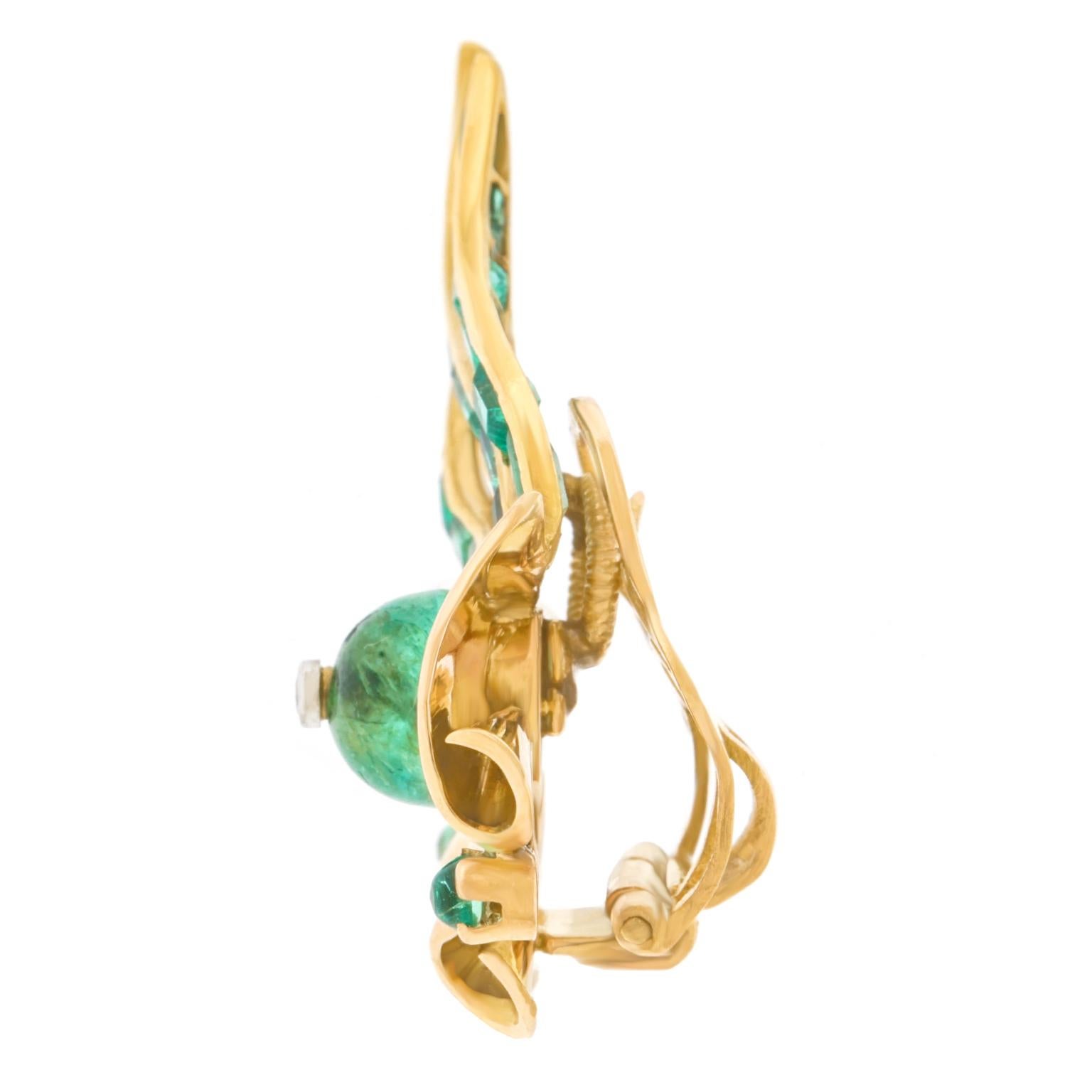 Retro 1940s Emerald Set Gold Earrings 1