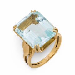 Anello cocktail francese retrò con acquamarina da 11,50 carati in oro rosa 18k