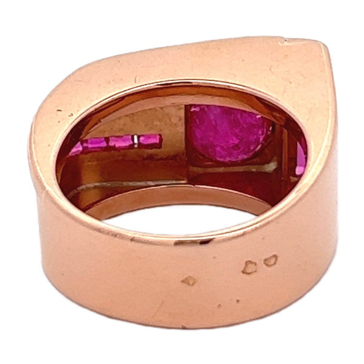 Retro French 1.33 Carats Ruby 18 Karat Rose Gold Platinum Tank Ring 1