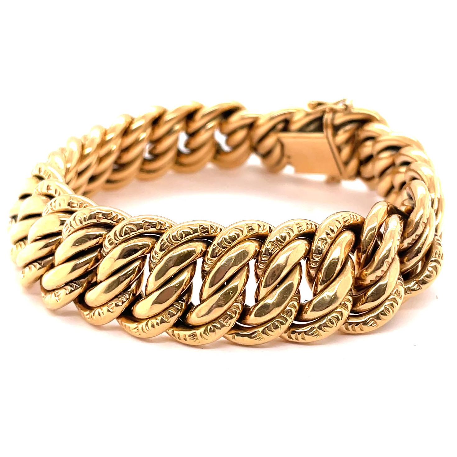 Retro Französisches Gliederarmband aus 18 Karat Goldkette für Damen oder Herren