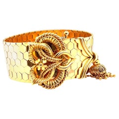 Retro French 18 Karat Gold Honeycomb Tank Bracelet