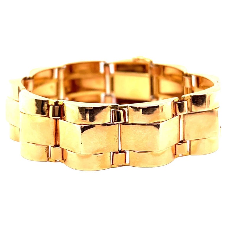 Retro French 18 Karat Gold Tank Bracelet at 1stDibs