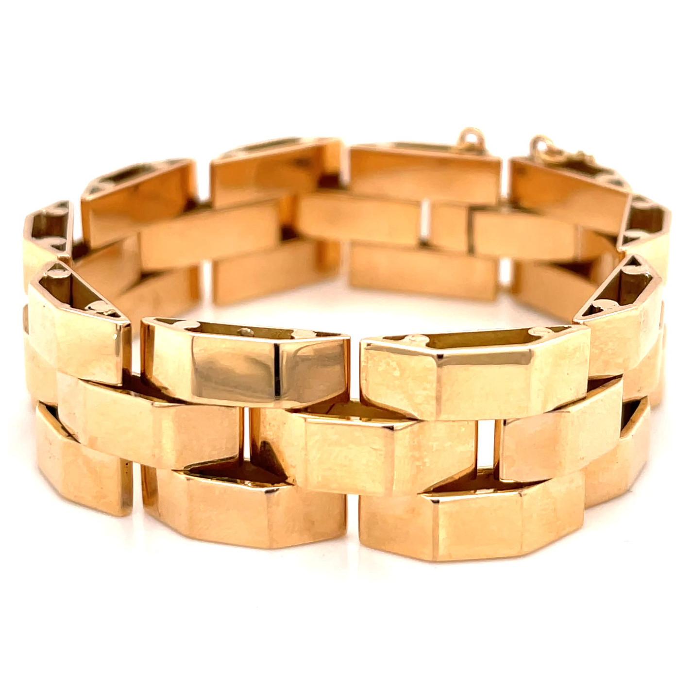 Retro French 18 Karat Rose Gold Tank Bracelet In Excellent Condition In Beverly Hills, CA