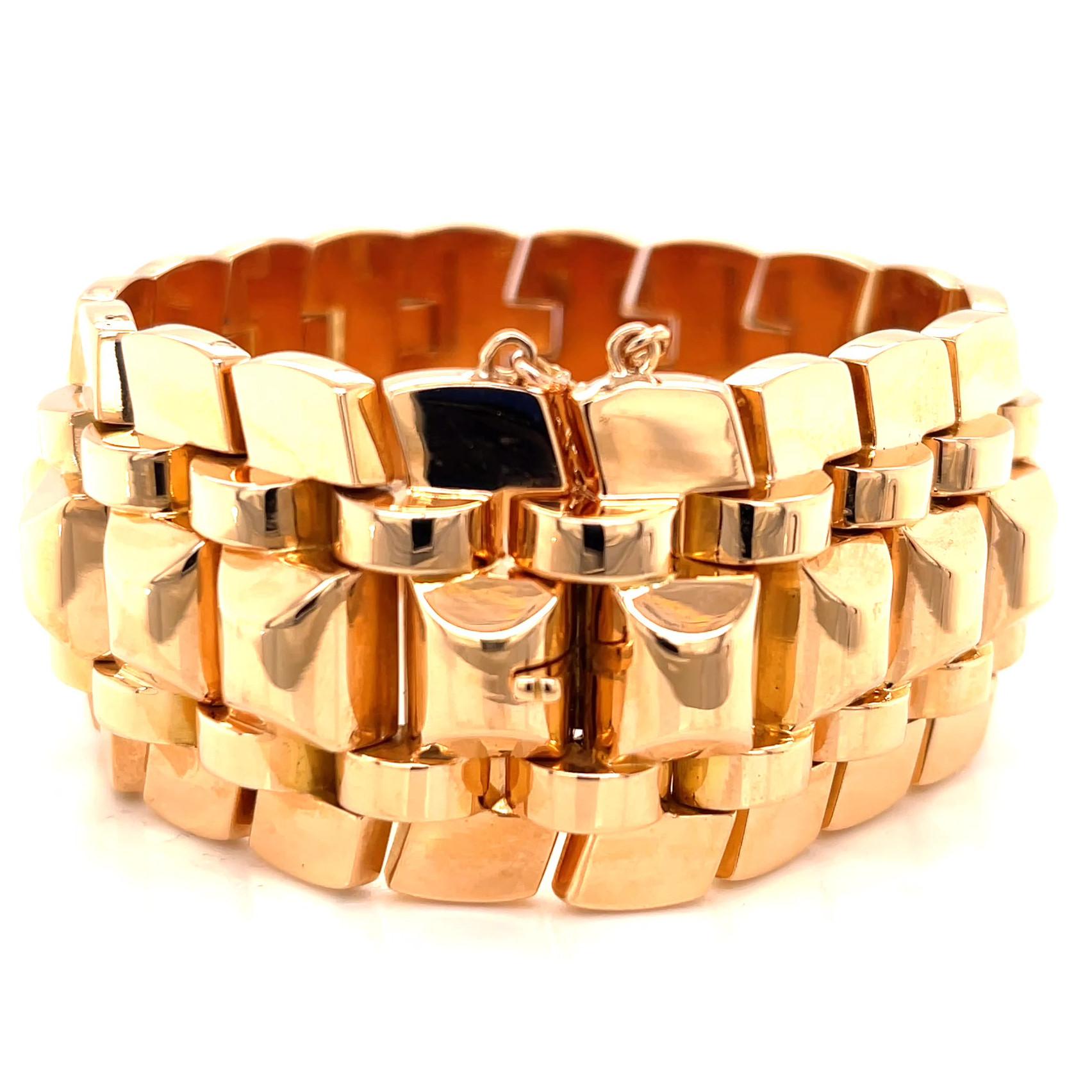 Women's or Men's Retro French 18 Karat Rose Gold Tank Bracelet