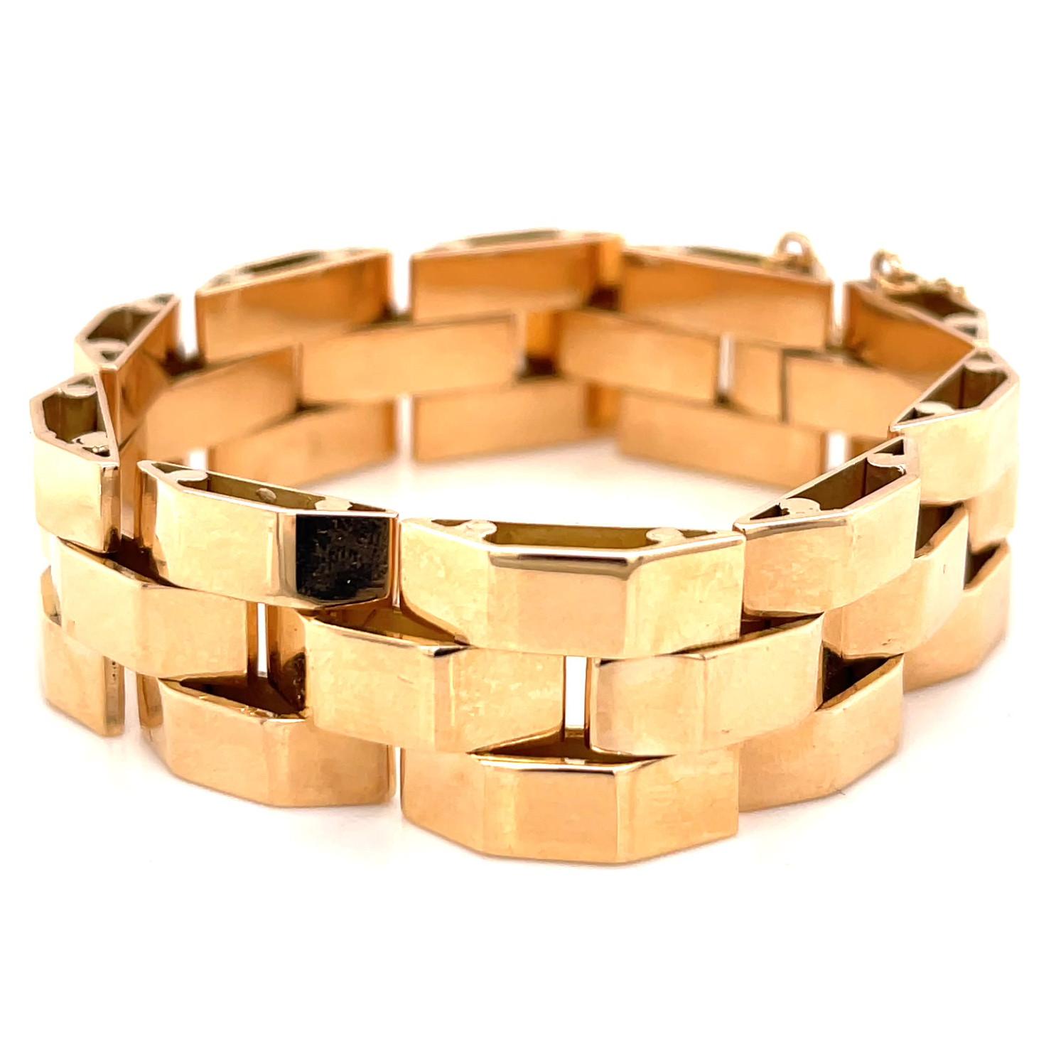 Women's or Men's Retro French 18 Karat Rose Gold Tank Bracelet