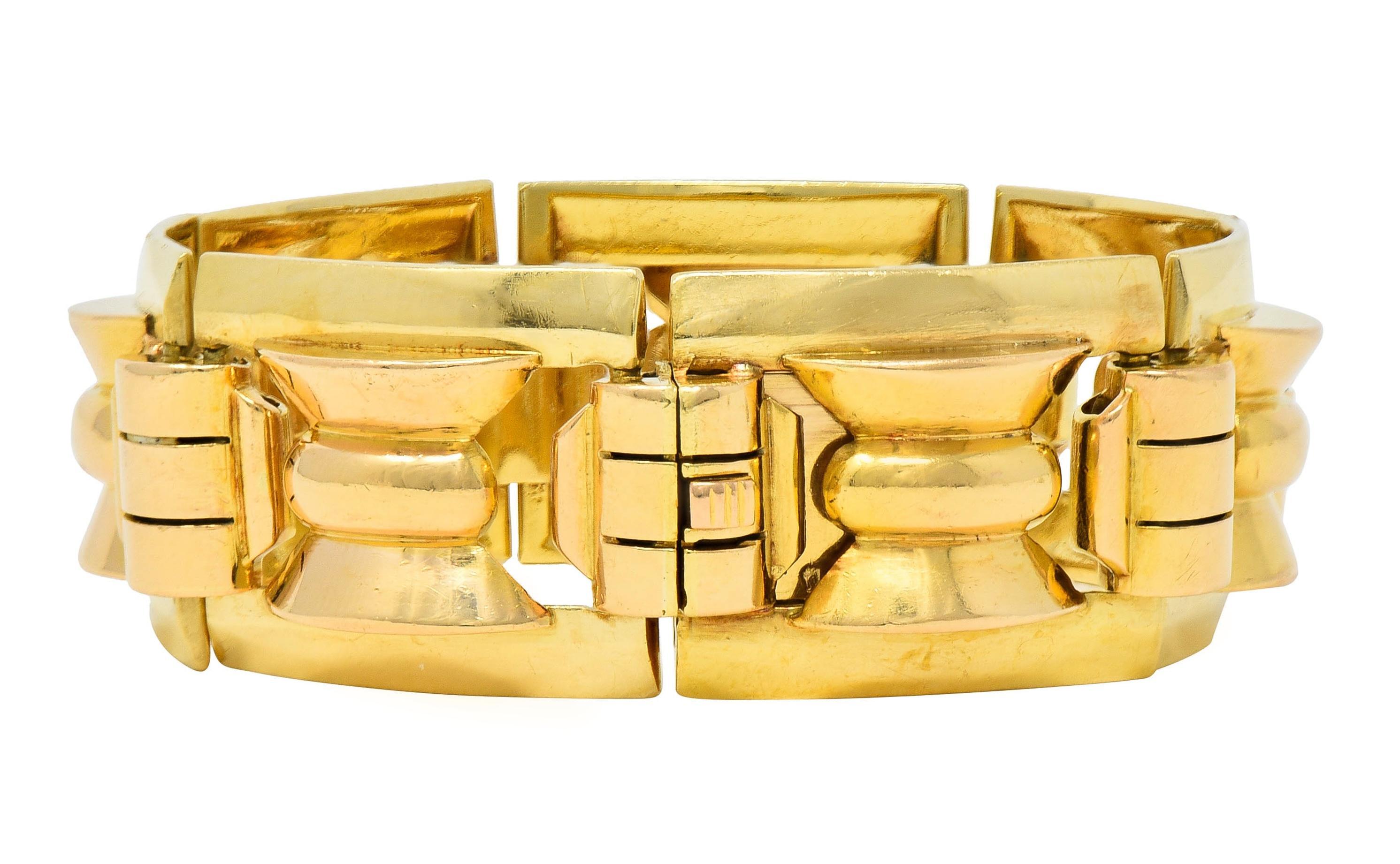 Retro French 18 Karat Two-Tone Gold Vintage Geometric Link Bracelet For Sale 7
