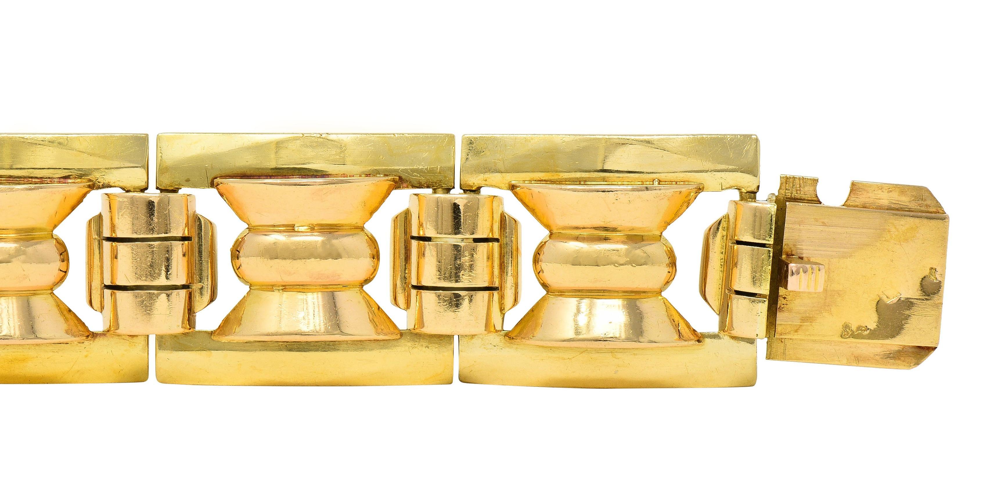 Retro French 18 Karat Two-Tone Gold Vintage Geometric Link Bracelet For Sale 2
