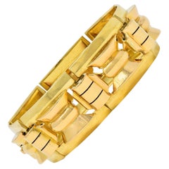 Retro French 18 Karat Two-Tone Gold Vintage Geometric Link Bracelet