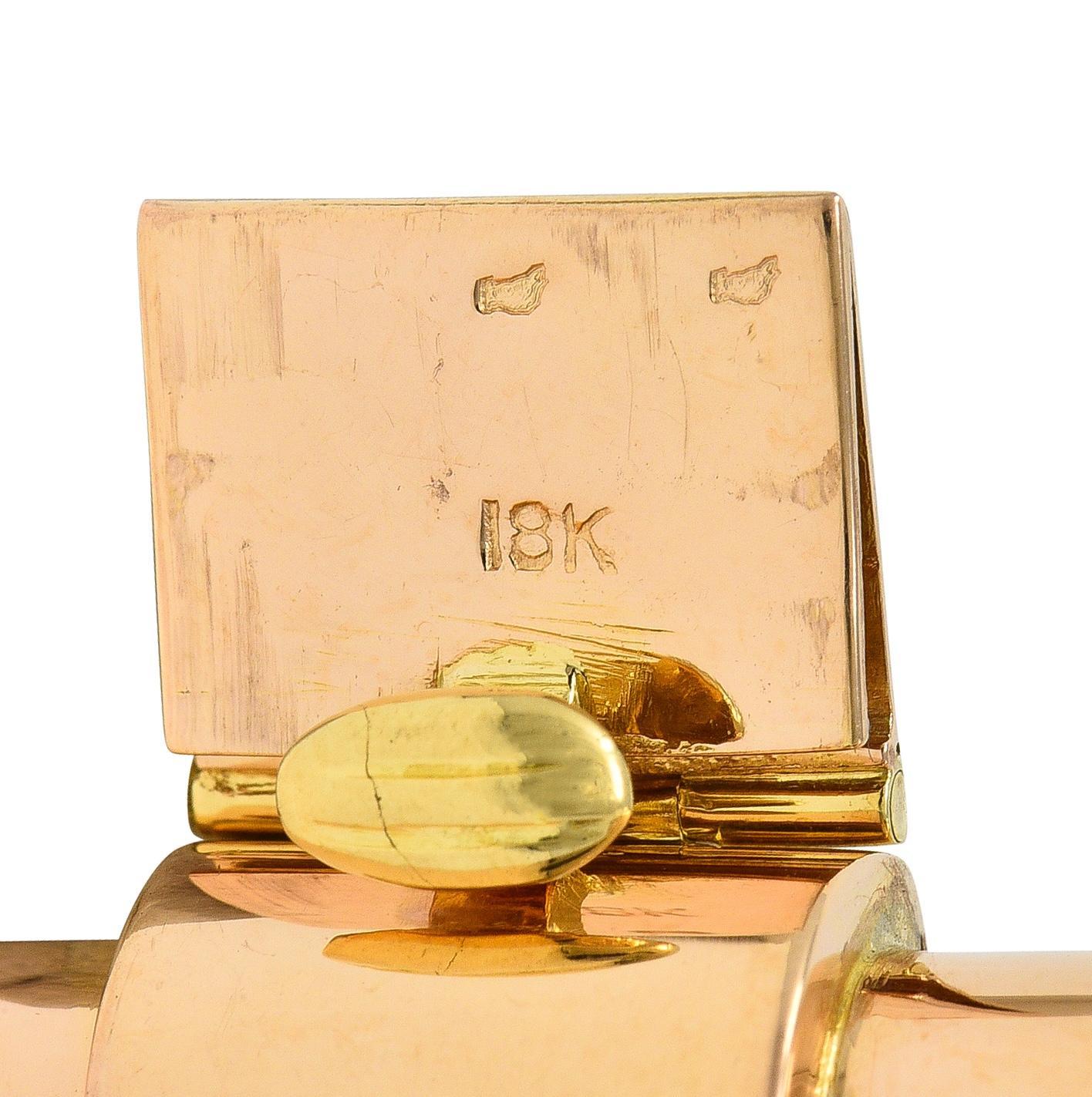 Retro French 18 Karat zweifarbiges Gelb-Roségold Vintage Panzerarmband im Angebot 2