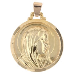 Médaille rétro française de la Vierge Marie en or jaune 18 carats avec halo