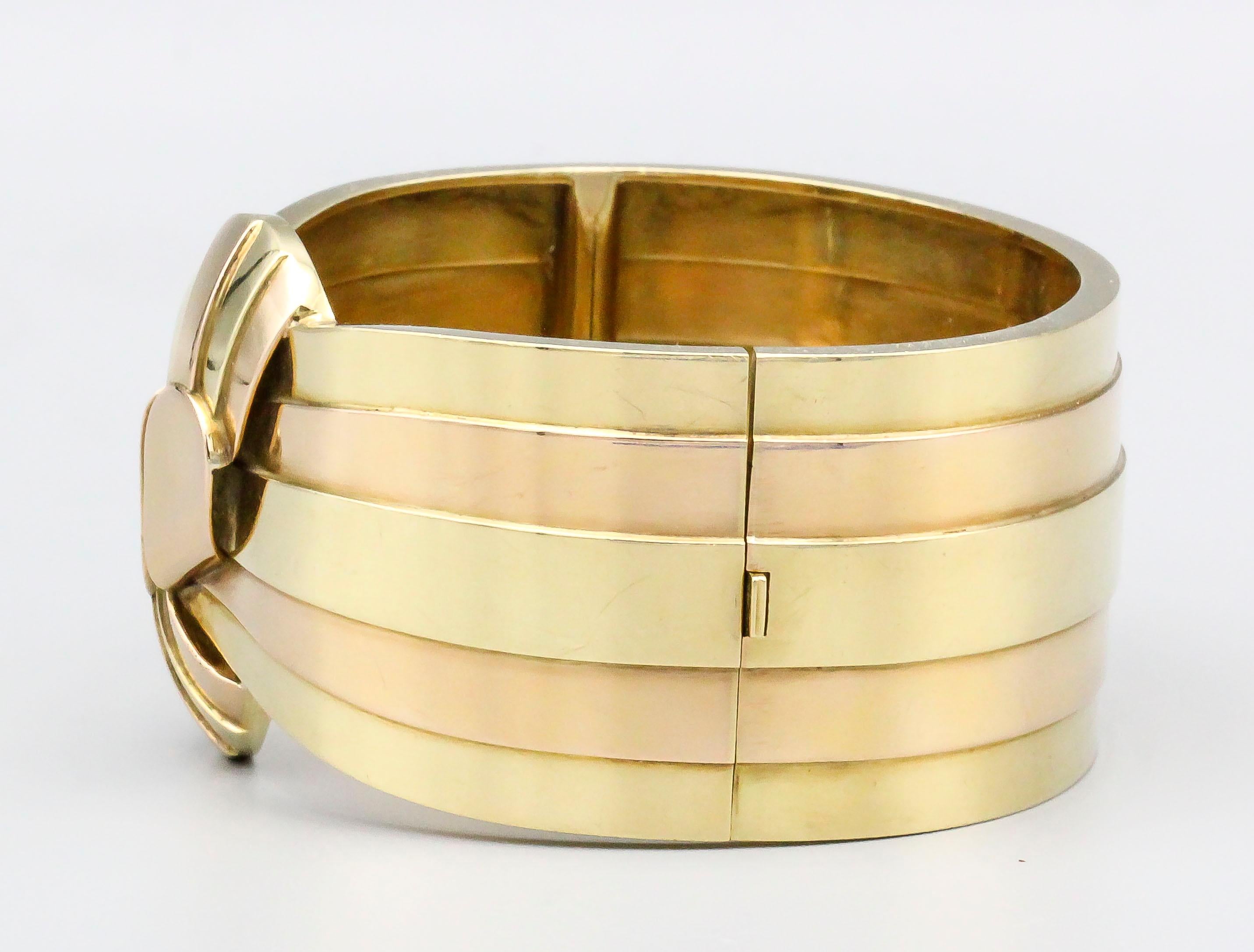 Bracelet jonc rétro français en or bicolore 18 carats Unisexe en vente