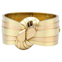 Retro French 18k Two Tone Gold Bangle Bracelet