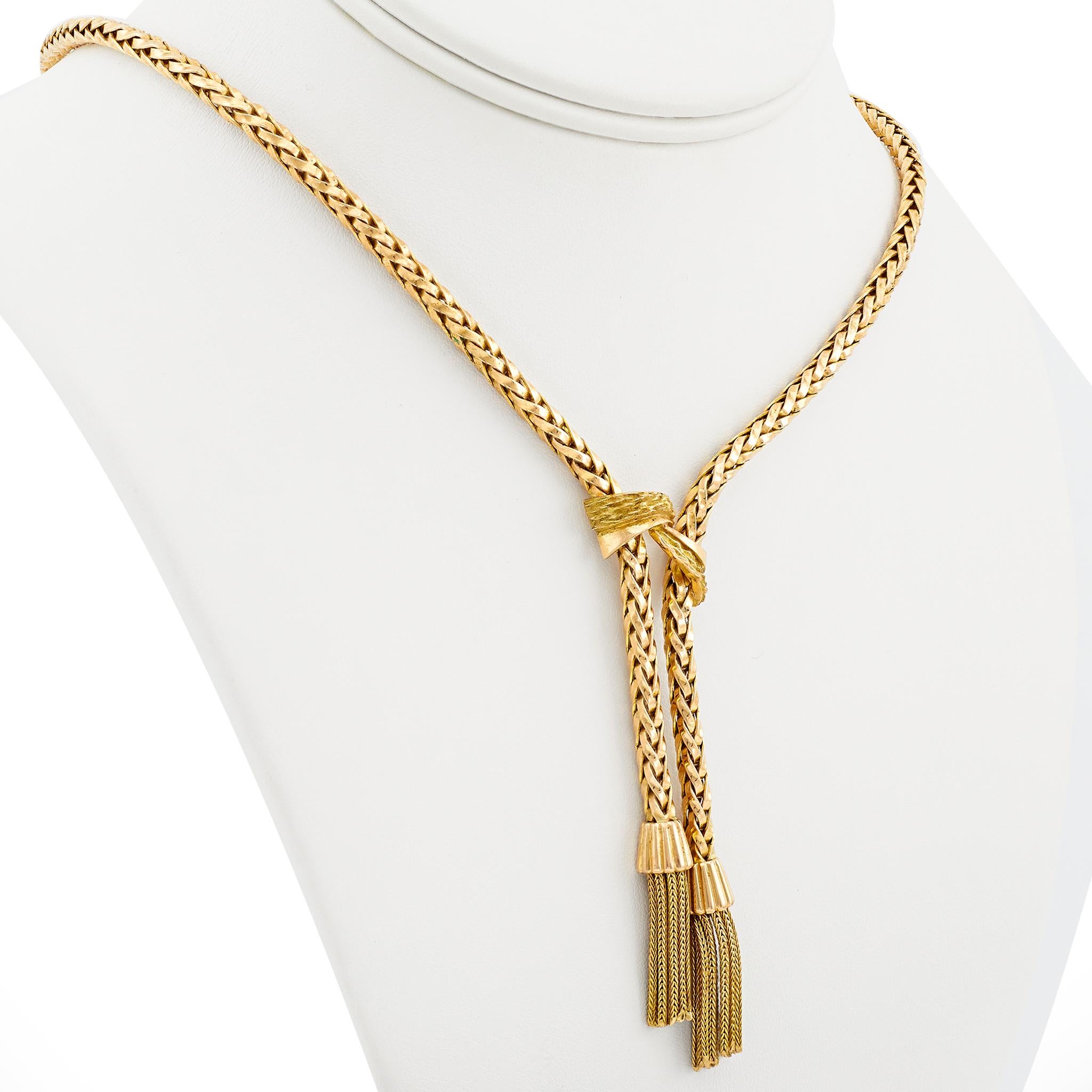 Retro Französische 18 Karat zweifarbige Gold-Halskette mit Quaste 1