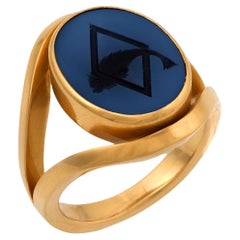 Anillo retro francés de oro amarillo de 18 quilates con ichthus calcográfico