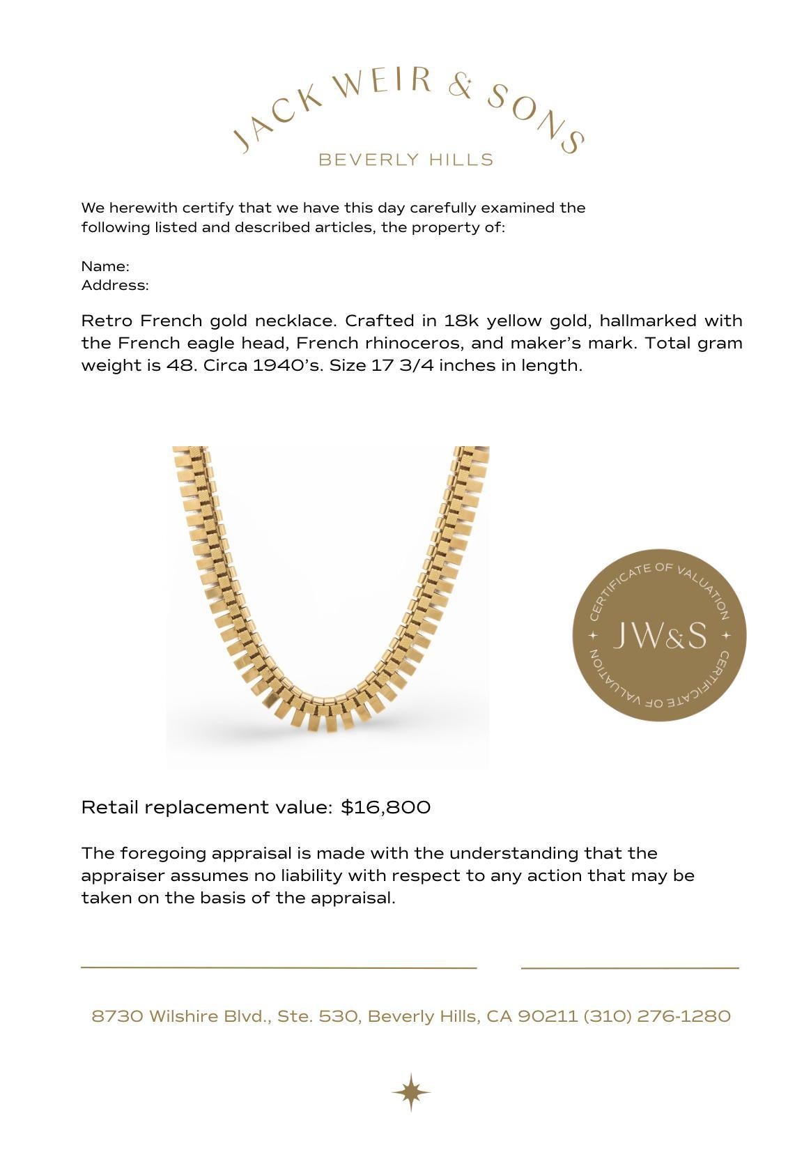 Collier rétro français en or jaune 18k en vente 3