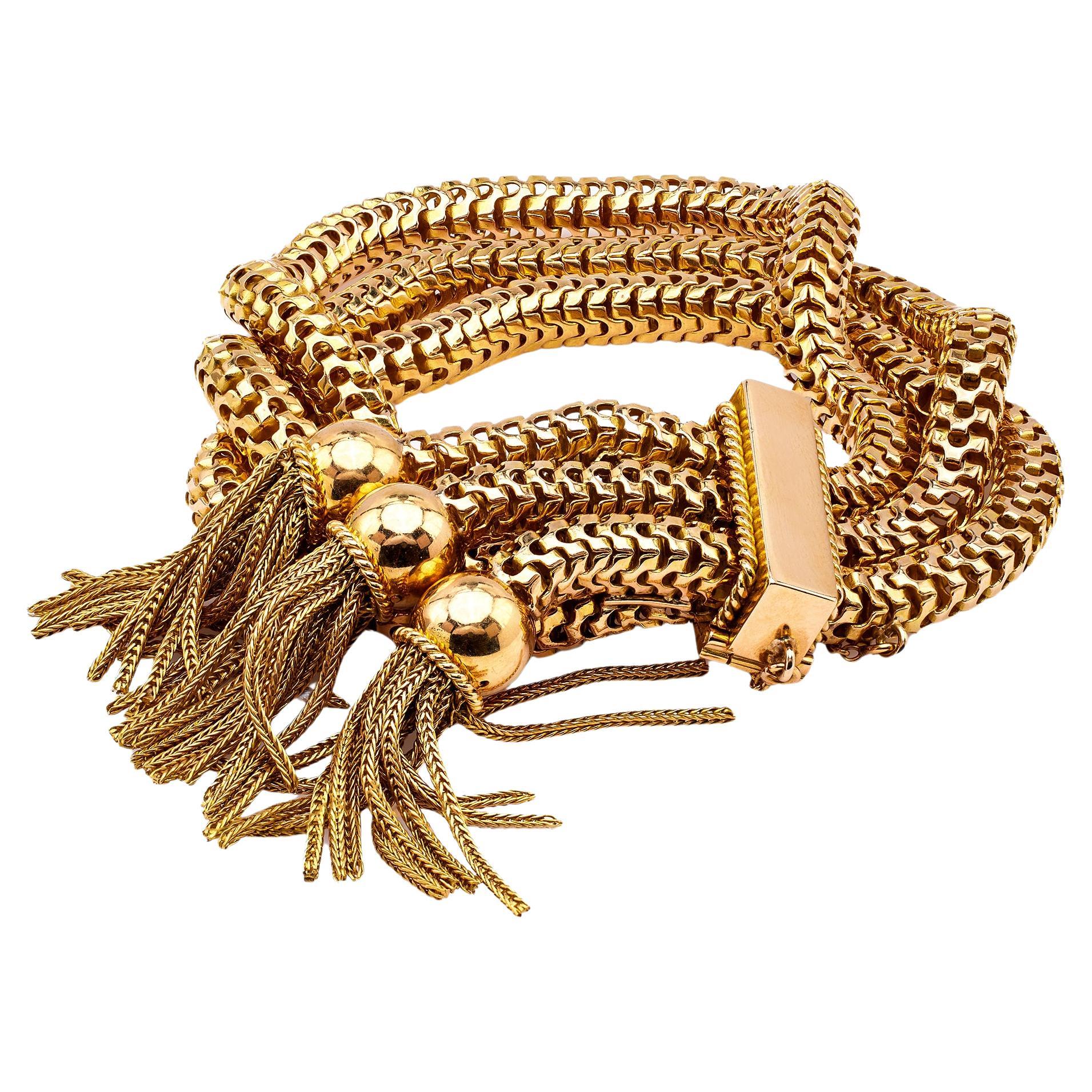 Retro French 18k Yellow Gold Tassel Bracelet