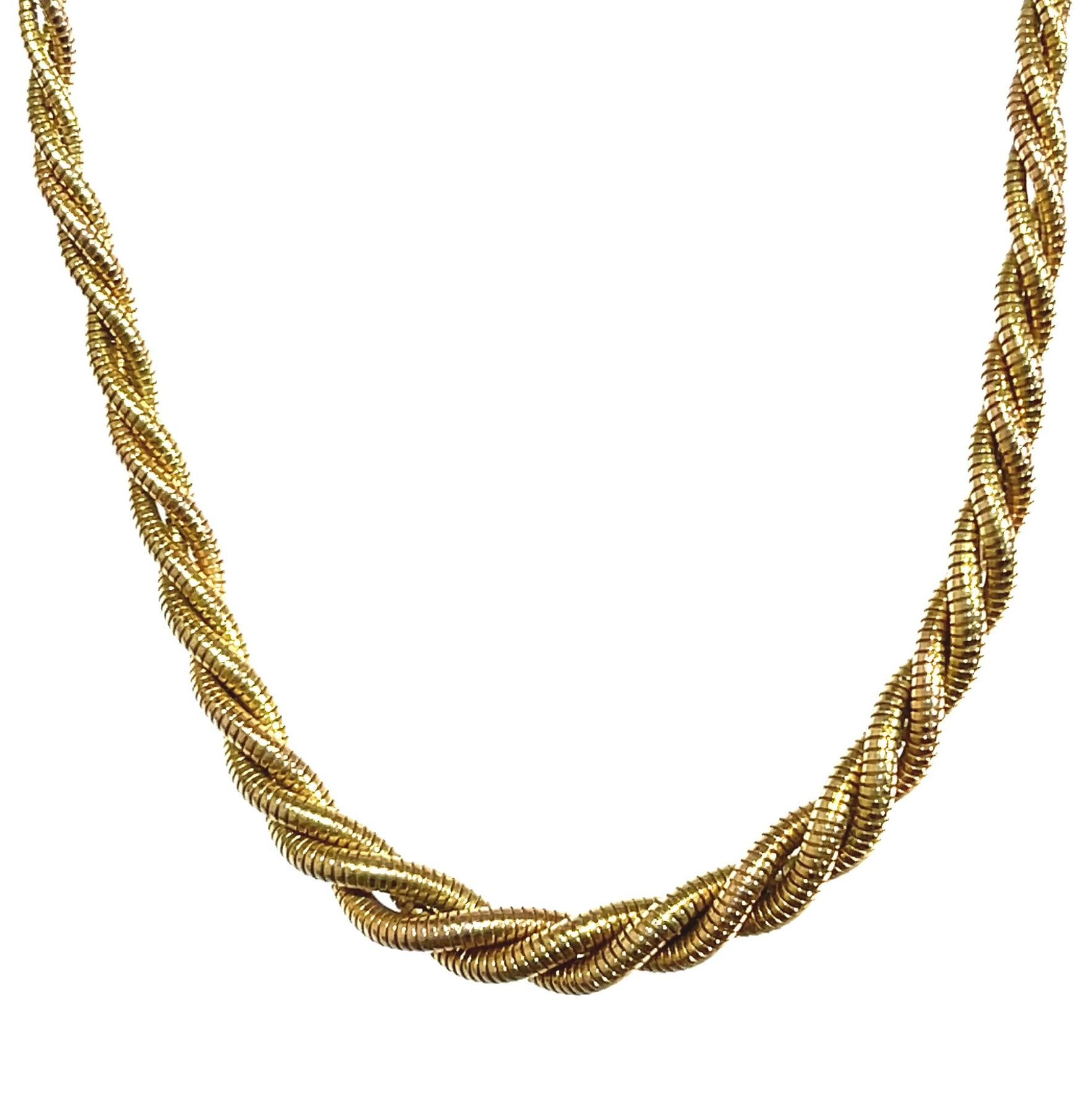 Retro French 18k Yellow & Rose Gold Tubogas Necklace In Excellent Condition In Beverly Hills, CA