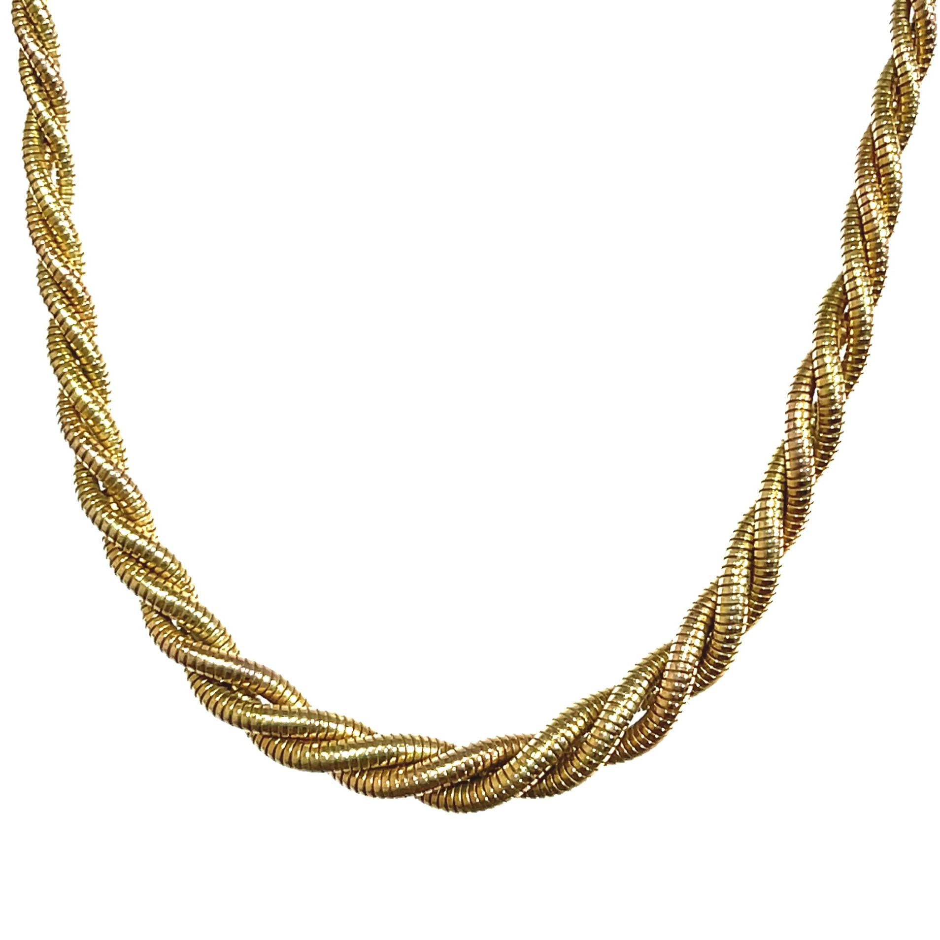 Women's or Men's Retro French 18k Yellow & Rose Gold Tubogas Necklace