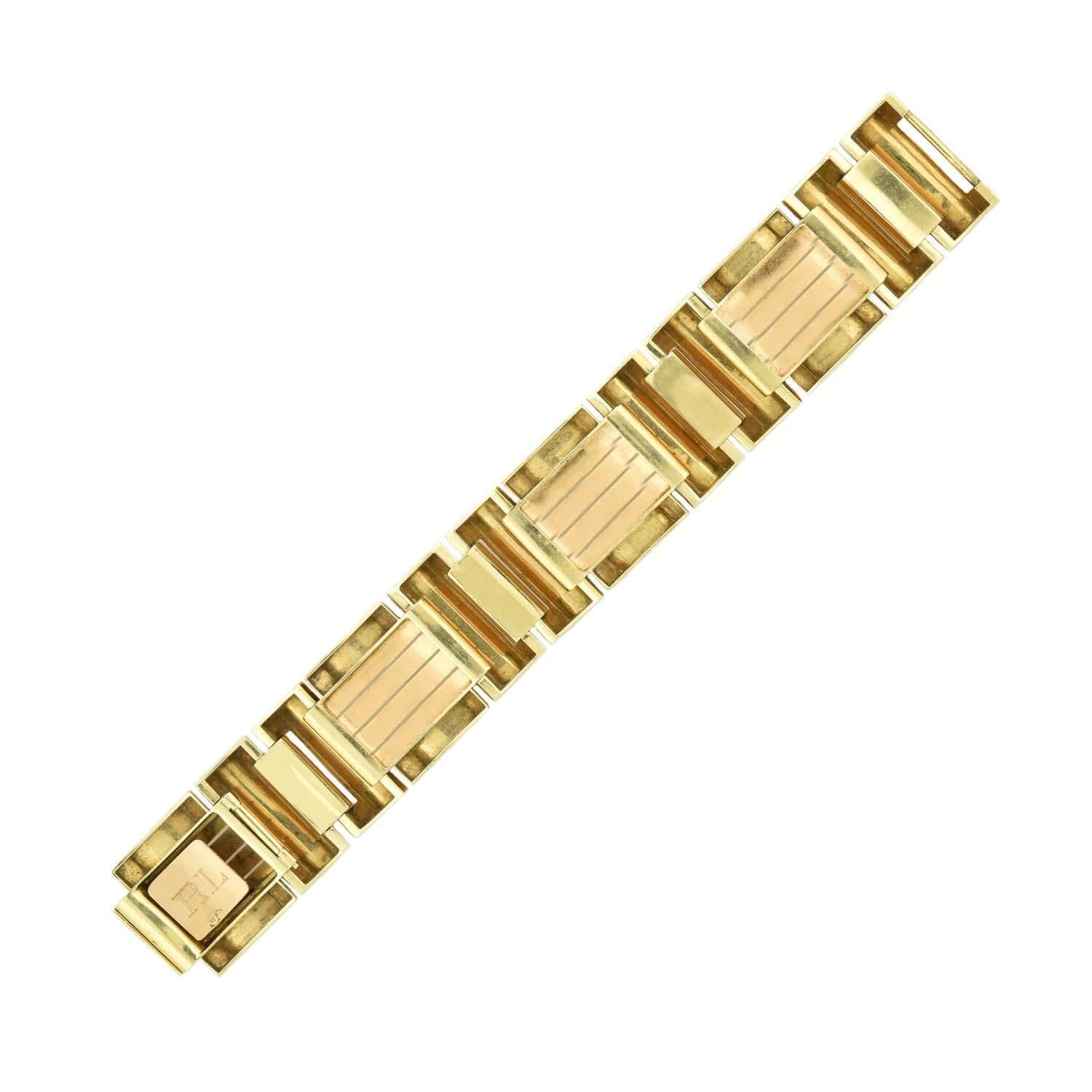 Women's Retro French 18kt Mixed Metals Geometric Link Bracelet