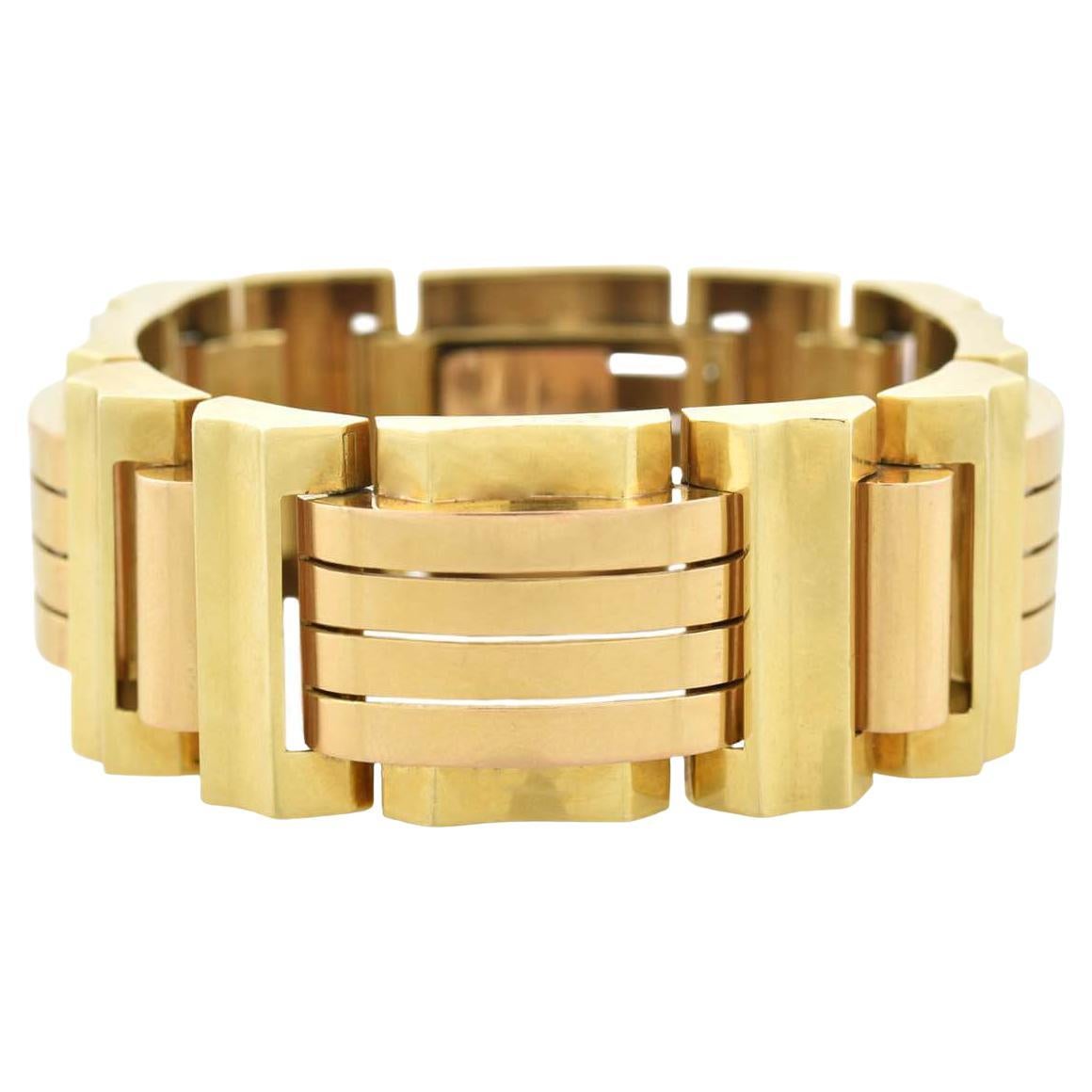 Retro French 18kt Mixed Metals Geometric Link Bracelet